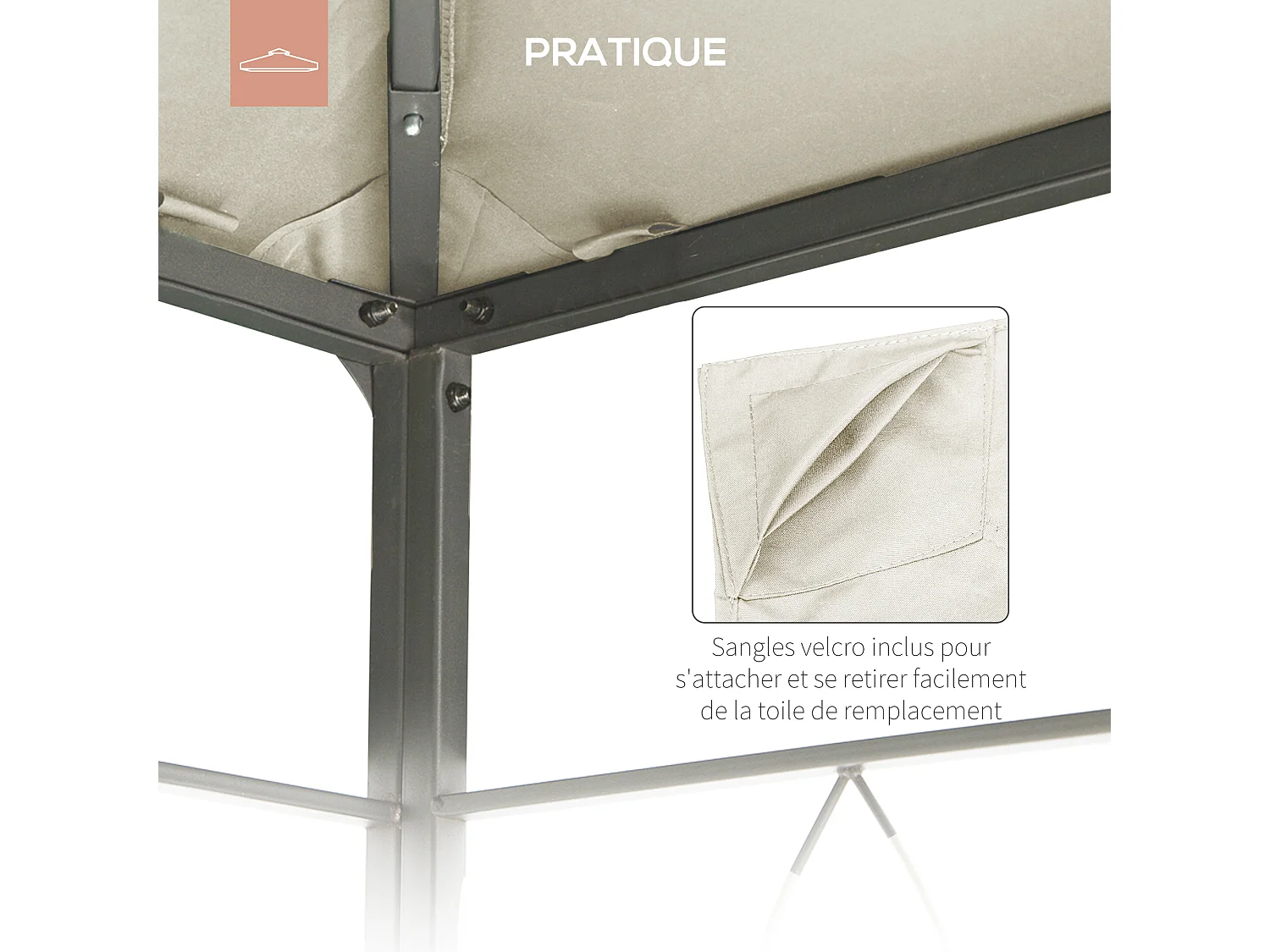 Toile de rechange pour pavillon tonnelle tente 3 x 3 m polyester haute densité 180 g/m² revêtement PA anti-UV crème