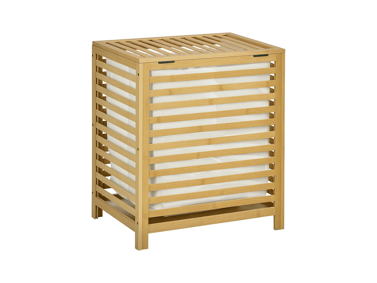 Panier à linge - sac en tissu amovible, couvercle - dim. 50L x 36l x 60H - bois bambou verni