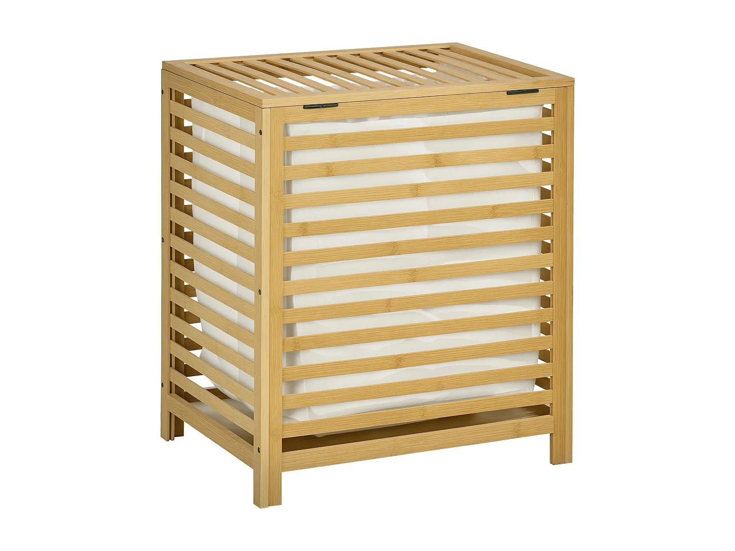 Panier à linge - sac en tissu amovible, couvercle - dim. 50L x 36l x 60H - bois bambou verni