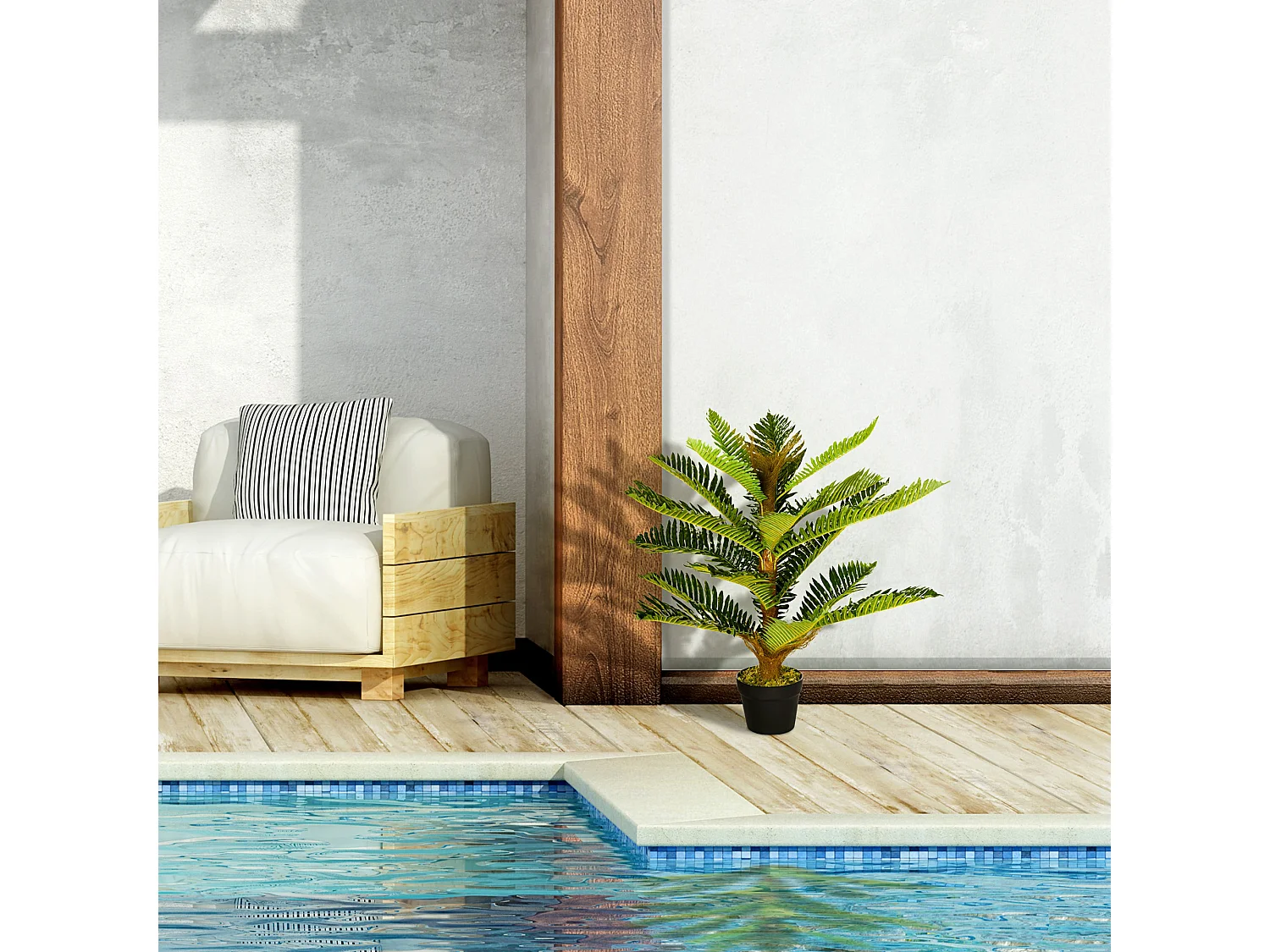 Palmier artificiel H.0,85 m arbre artificiel tronc branches lichen feuilles grand réalisme pot inclus