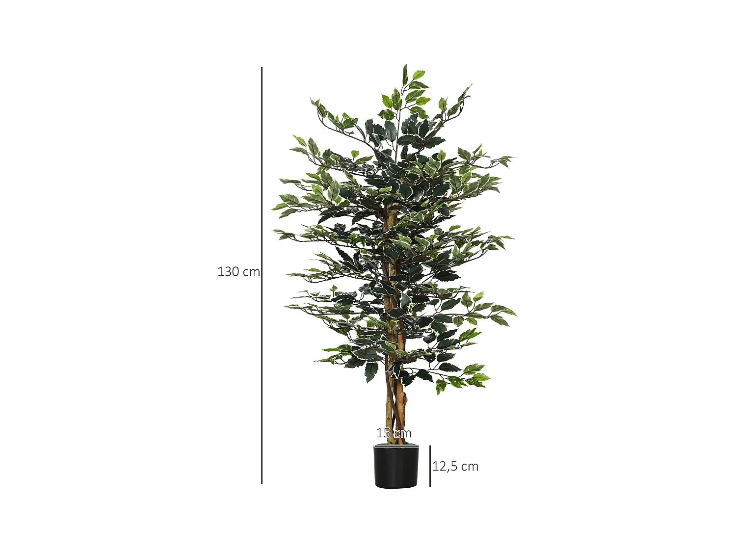Arbre artificiel plante artificiel ficus banian hauteur 1,3 m tronc branches liane lichen feuilles grand réalisme pot inclus