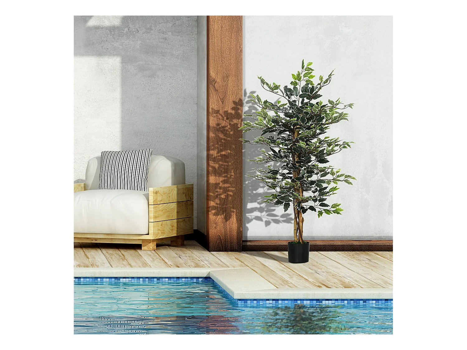 Arbre artificiel plante artificiel ficus banian hauteur 1,3 m tronc branches liane lichen feuilles grand réalisme pot inclus