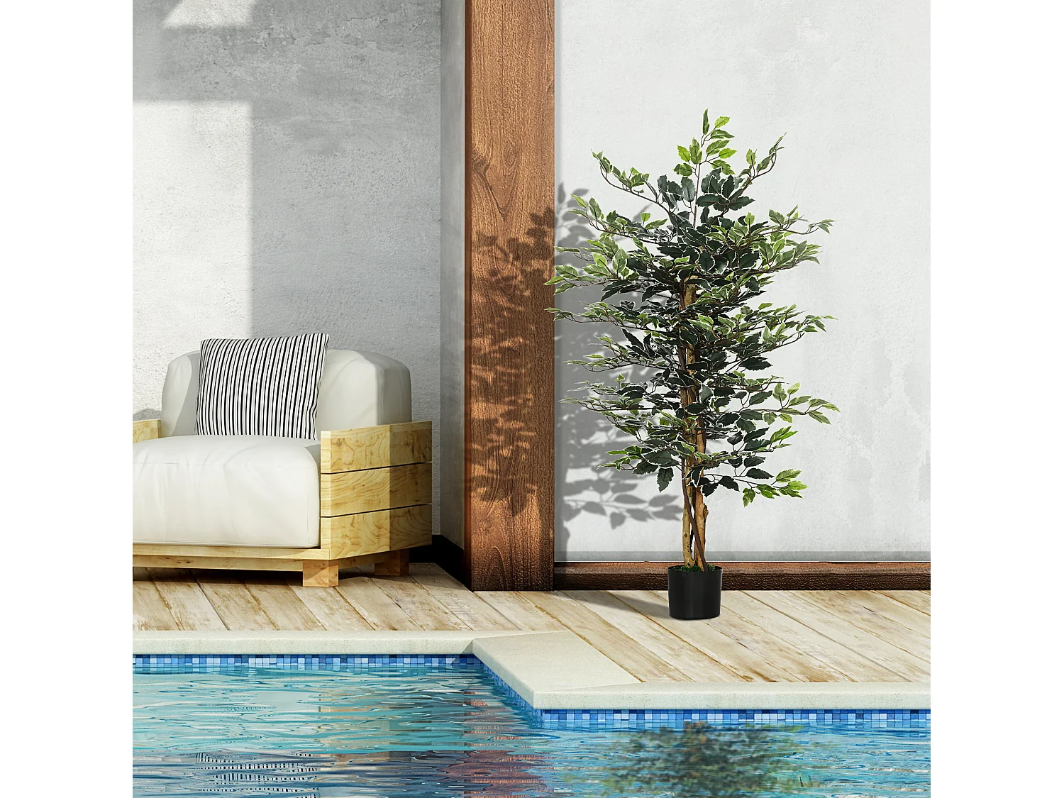 Arbre artificiel plante artificiel ficus banian hauteur 1,3 m tronc branches liane lichen feuilles grand réalisme pot inclus