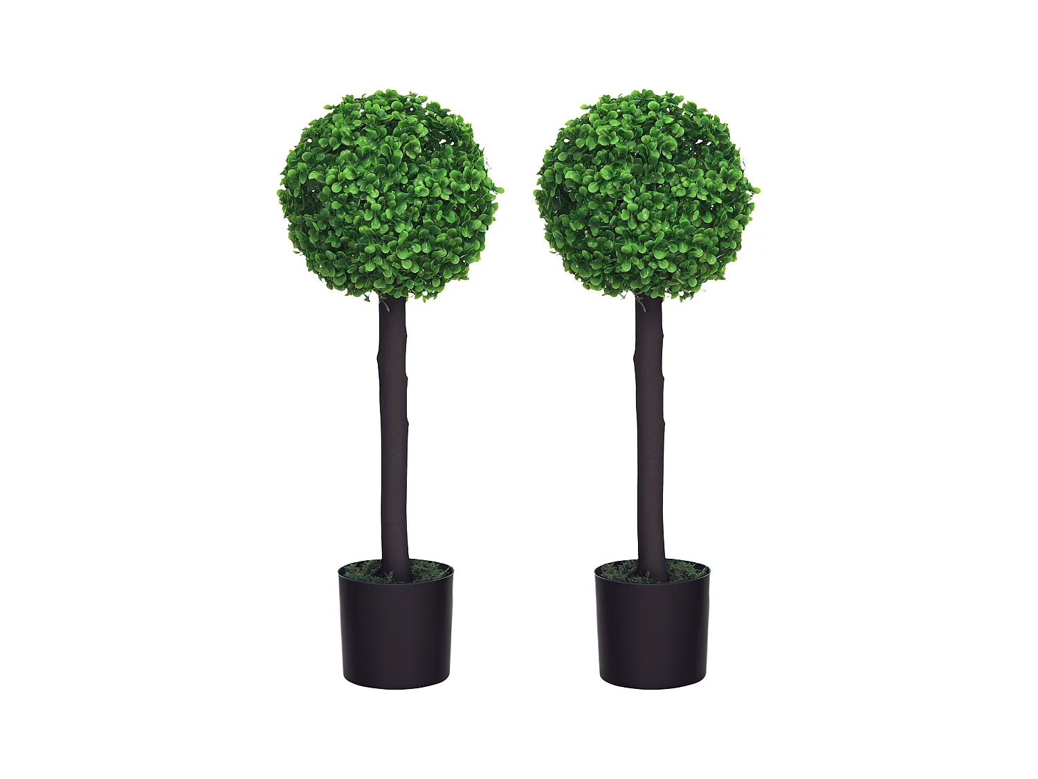 Lot de 2 buis artificiels topiaires artificielles en forme de boule dim. Ø 20 x 60H cm pots inclus