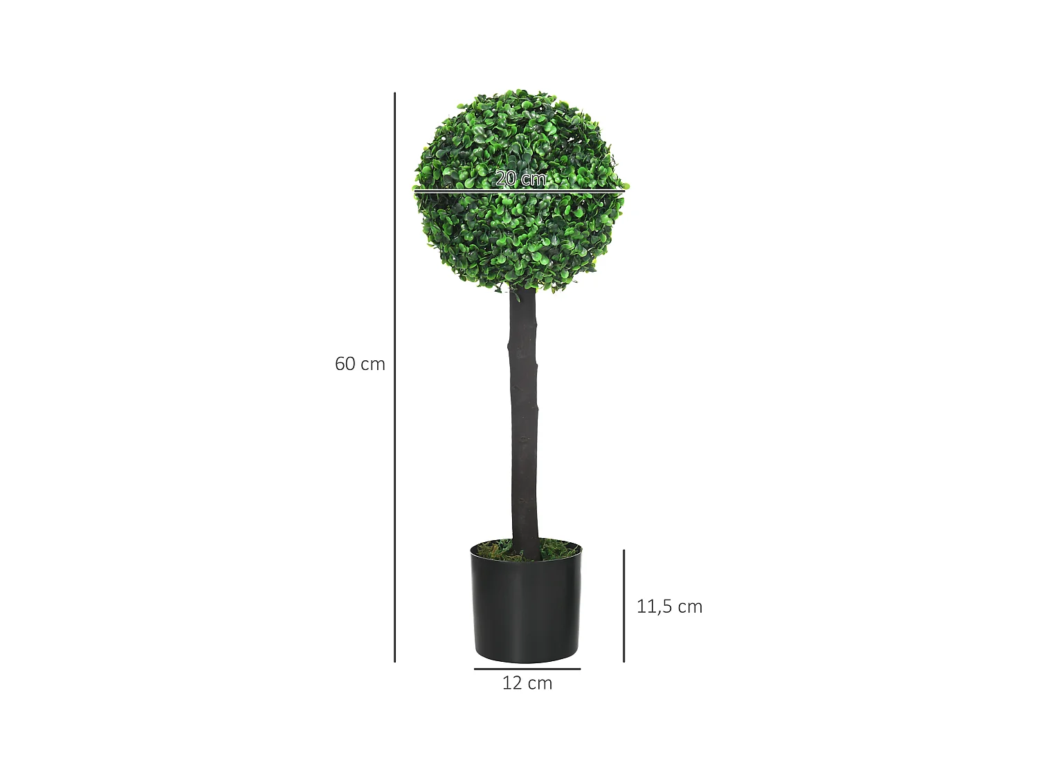 Lot de 2 buis artificiels topiaires artificielles en forme de boule dim. Ø 20 x 60H cm pots inclus