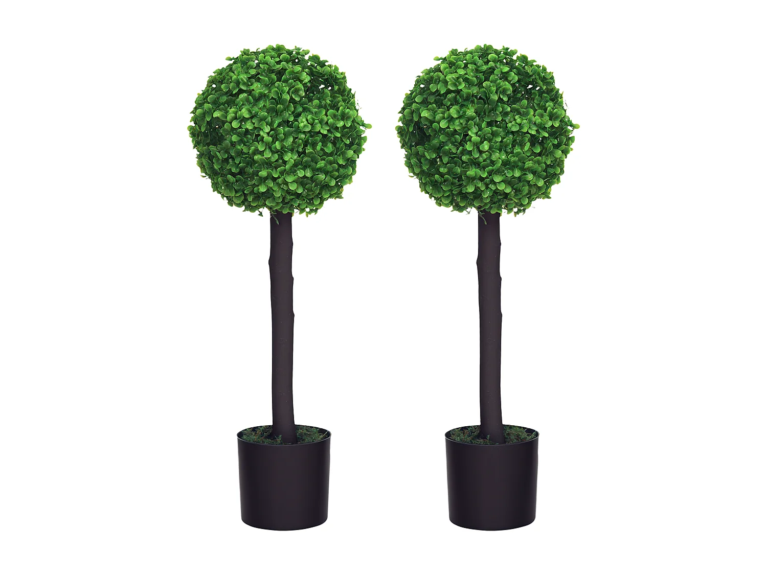 Lot de 2 buis artificiels topiaires artificielles en forme de boule dim. Ø 20 x 60H cm pots inclus
