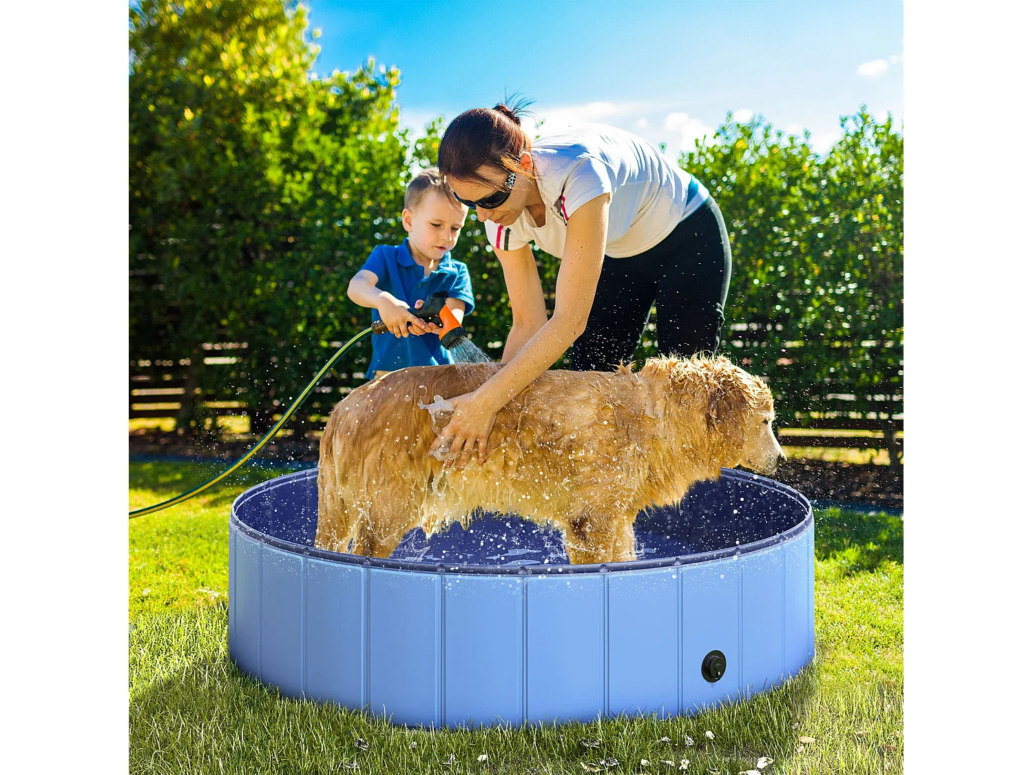Piscine pour chiens bassin pliable bouchon vidange fond antidérapant diamètre 1,20 m bleu