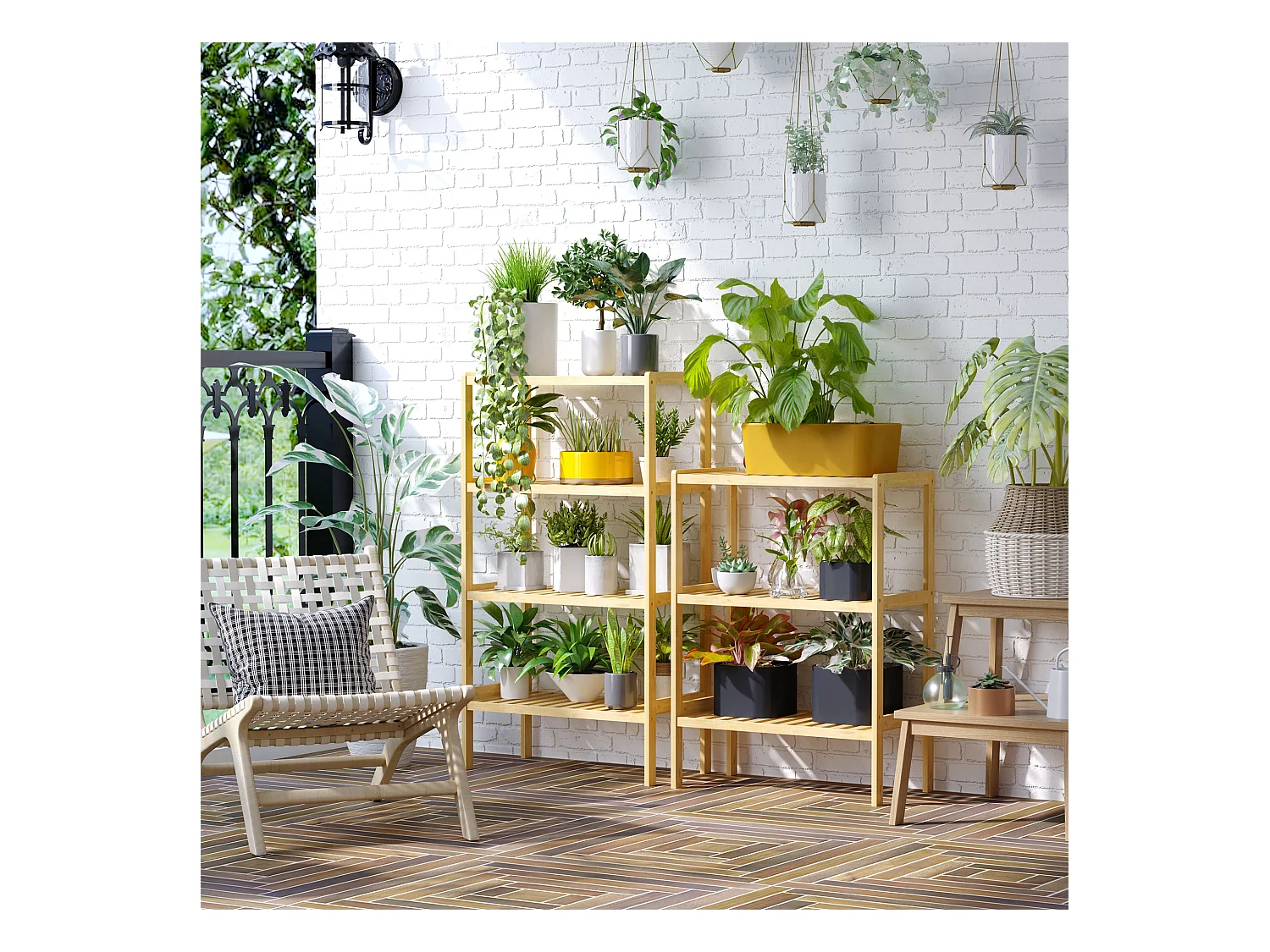 Etagère de rangement 3 niveaux sur pied - étagères à lattes - dim. 62L x 33l x 80H cm - bois de bambou