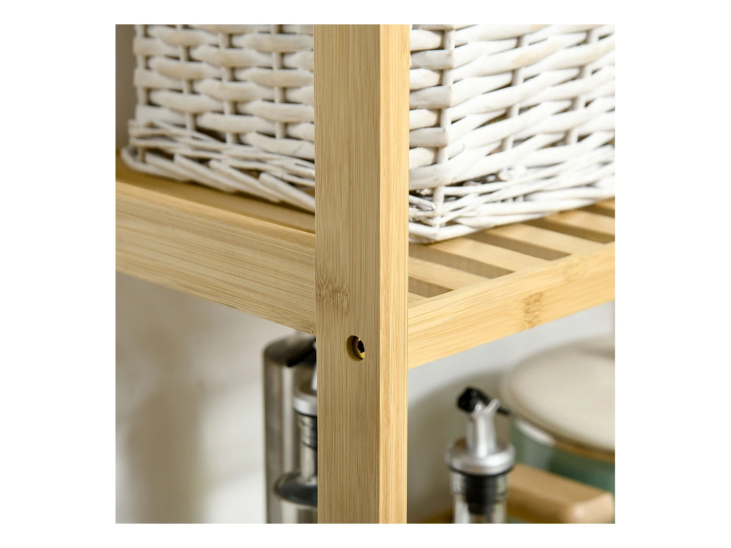 Etagère de rangement 3 niveaux sur pied - étagères à lattes - dim. 62L x 33l x 80H cm - bois de bambou