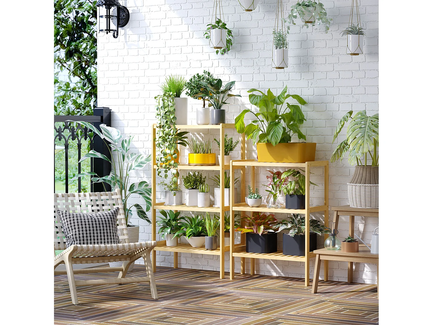 Etagère de rangement 3 niveaux sur pied - étagères à lattes - dim. 62L x 33l x 80H cm - bois de bambou