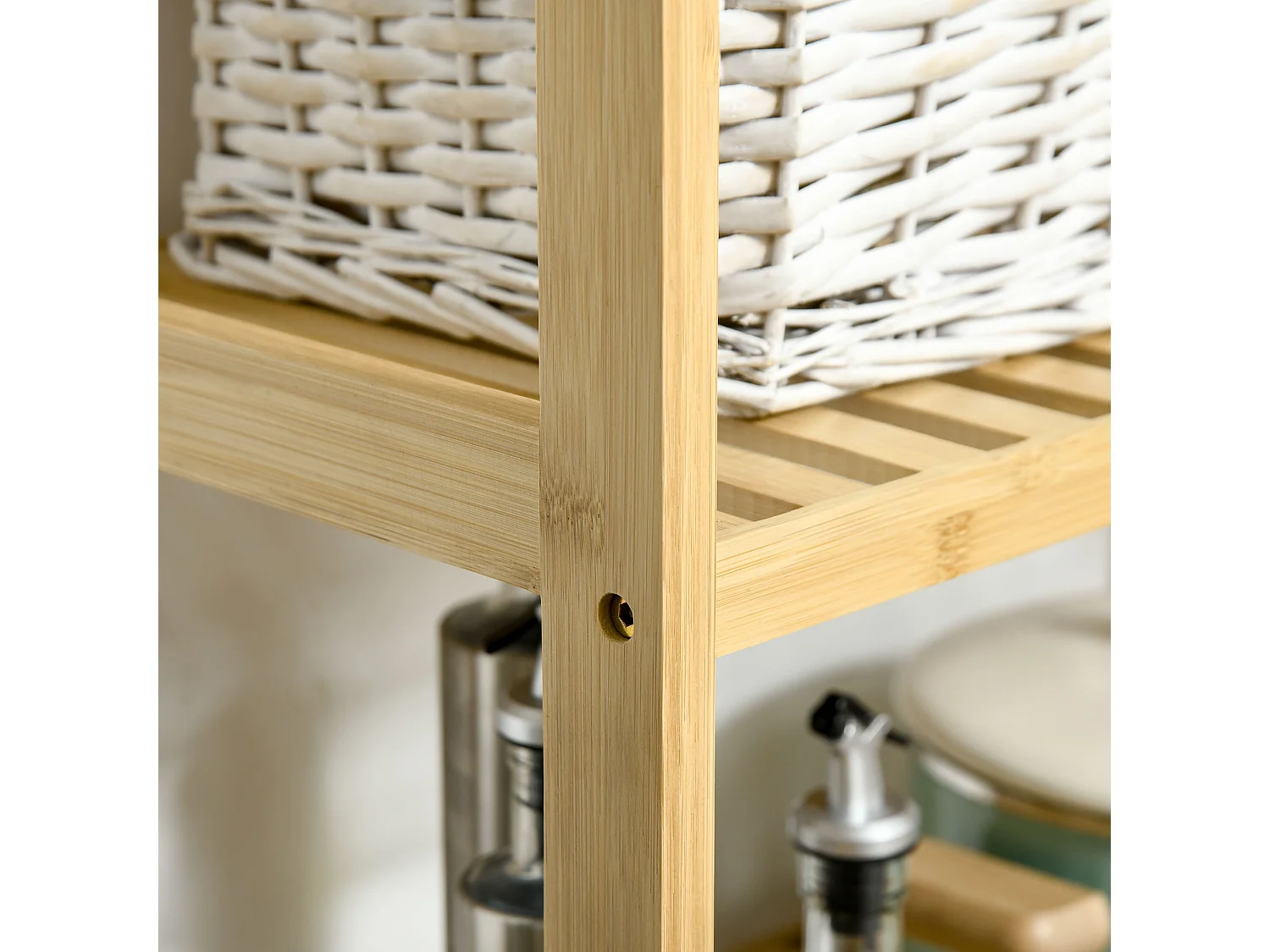 Etagère de rangement 3 niveaux sur pied - étagères à lattes - dim. 62L x 33l x 80H cm - bois de bambou