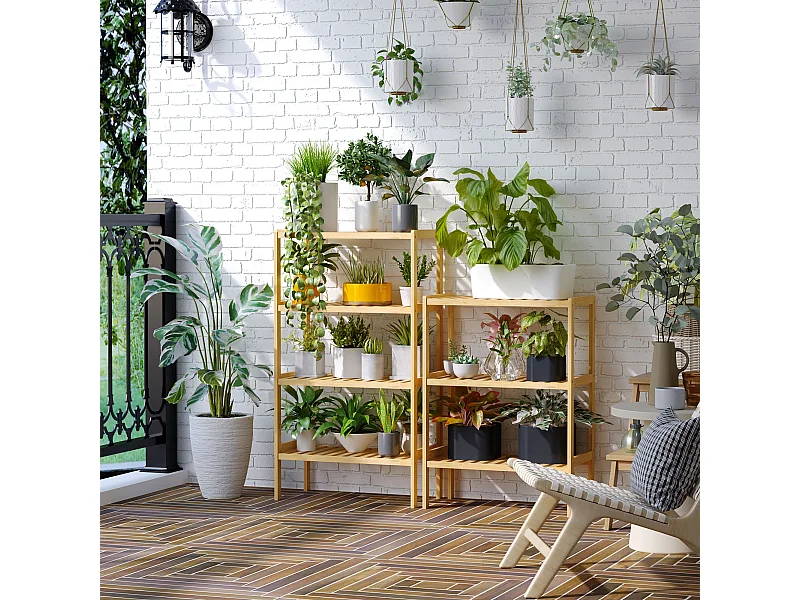 Etagère de rangement 4 niveaux sur pied - étagères à lattes - dim. 62L x 33l x 112H cm - bois de bambou