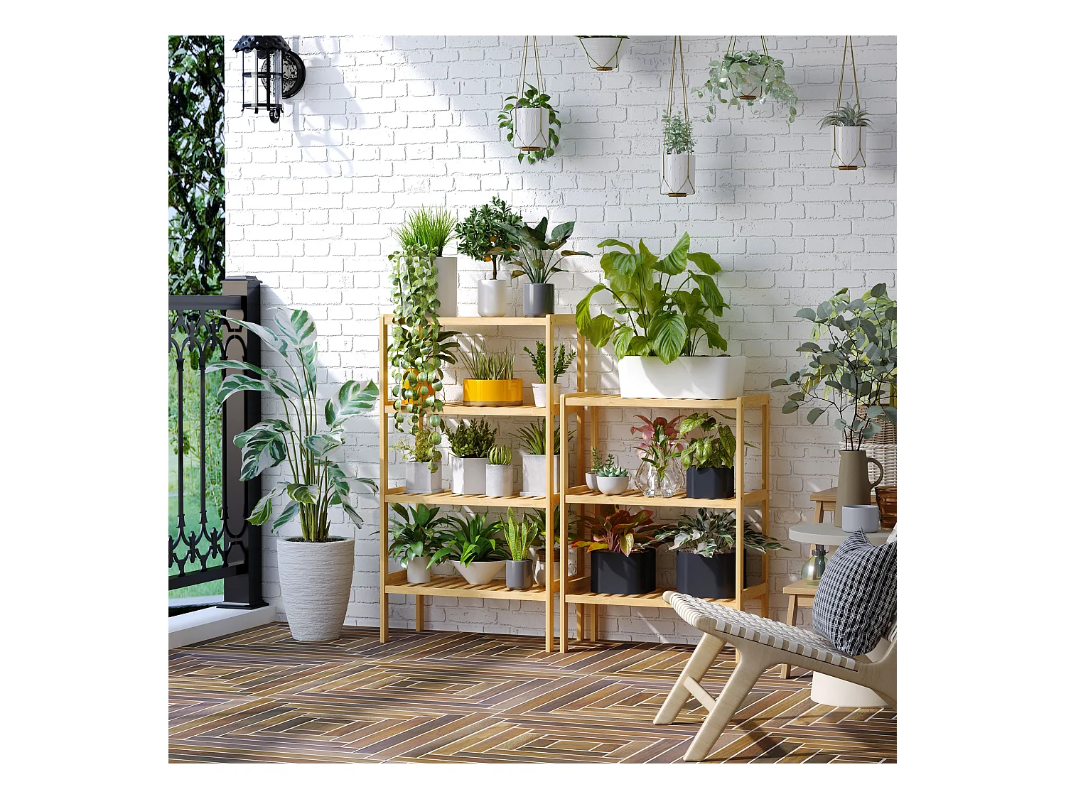 Etagère de rangement 4 niveaux sur pied - étagères à lattes - dim. 62L x 33l x 112H cm - bois de bambou