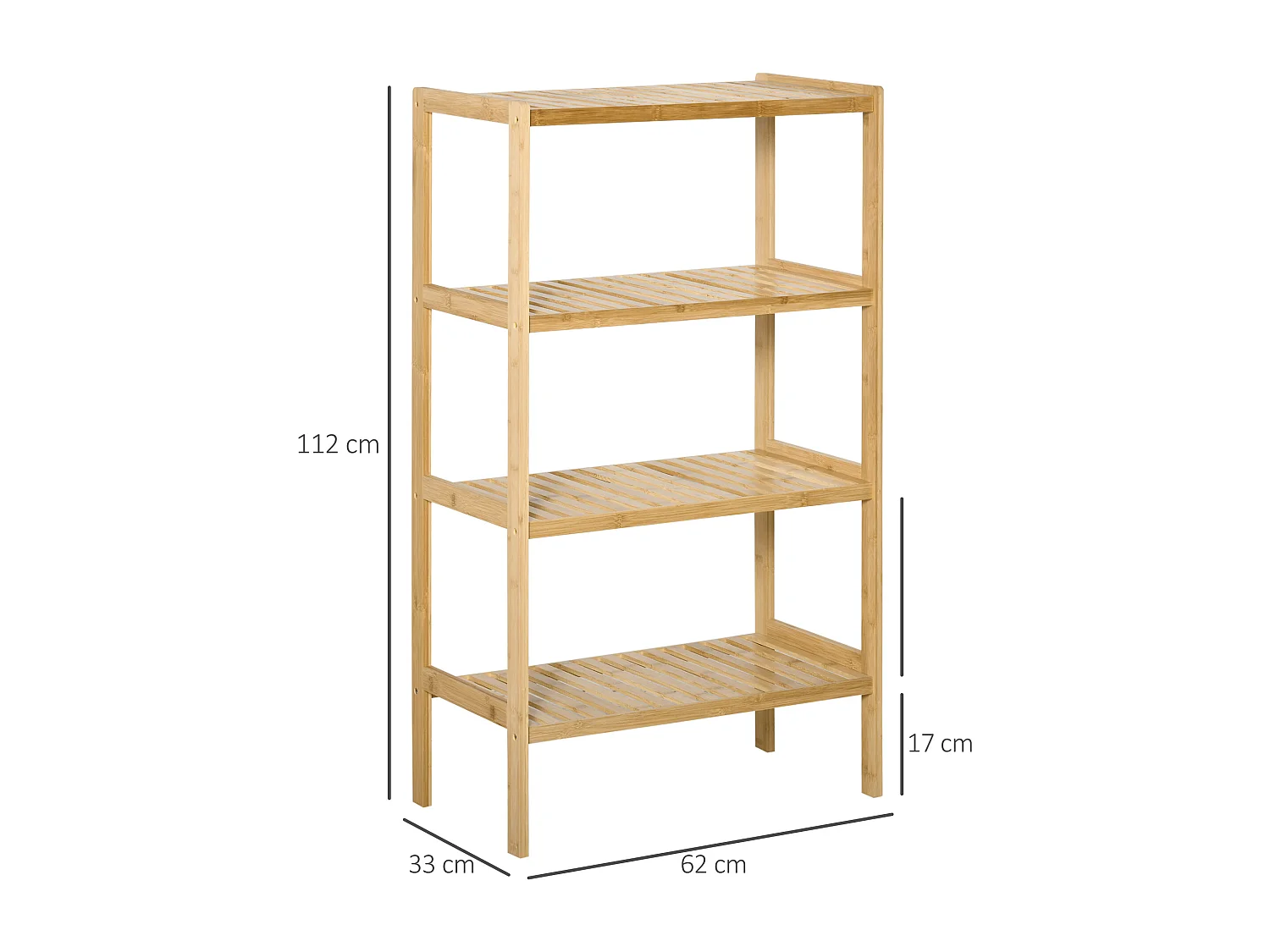 Etagère de rangement 4 niveaux sur pied - étagères à lattes - dim. 62L x 33l x 112H cm - bois de bambou