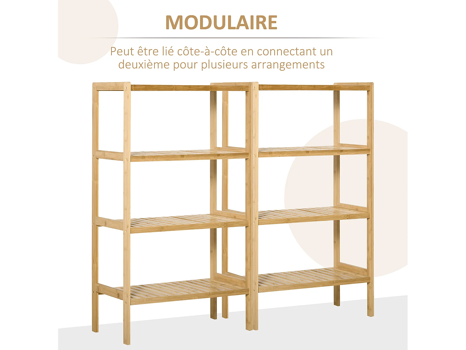 Etagère de rangement 4 niveaux sur pied - étagères à lattes - dim. 62L x 33l x 112H cm - bois de bambou