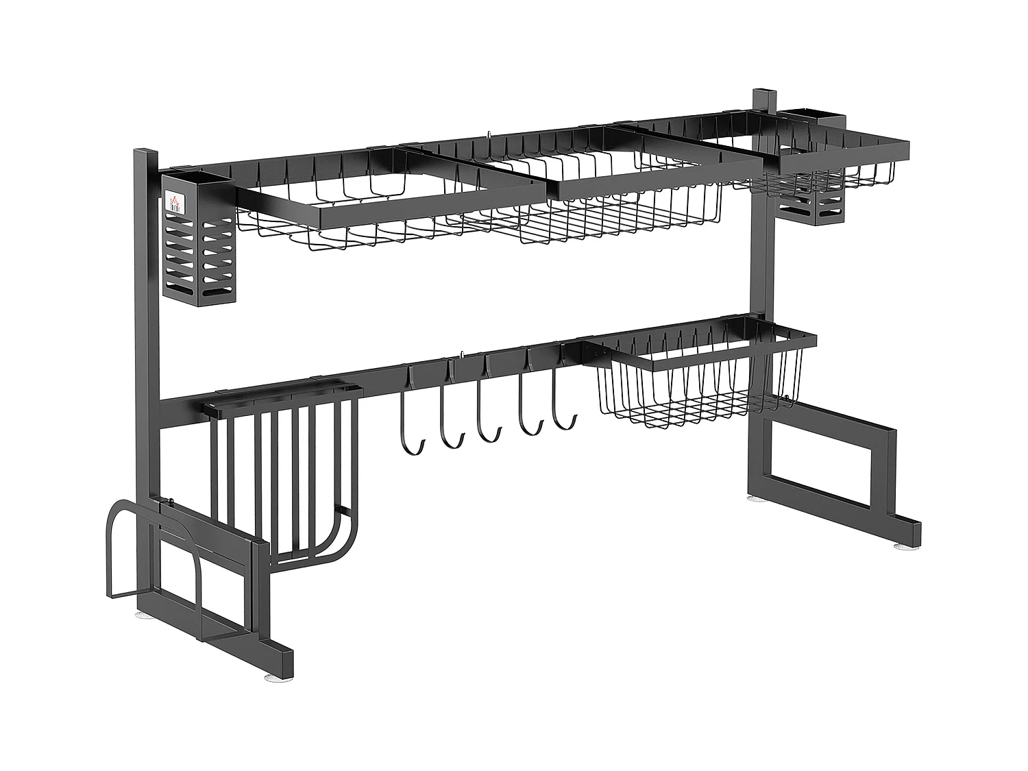 Égouttoir à vaiselle - organiseur d'évier - 8 espaces de séchage - pieds ventouses - acier inox. noir