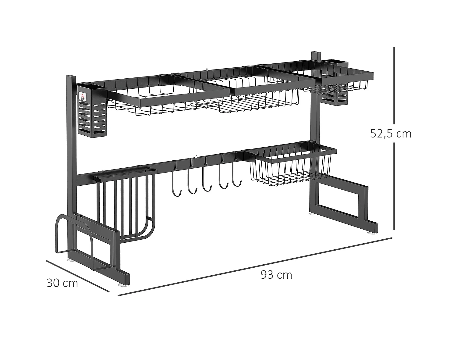 Égouttoir à vaiselle - organiseur d'évier - 8 espaces de séchage - pieds ventouses - acier inox. noir