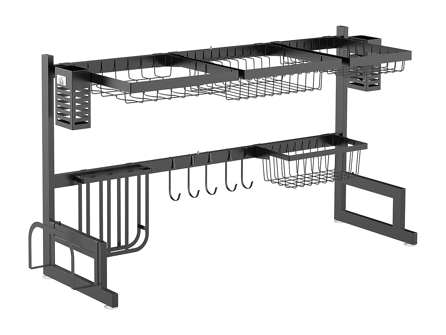 Égouttoir à vaiselle - organiseur d'évier - 8 espaces de séchage - pieds ventouses - acier inox. noir