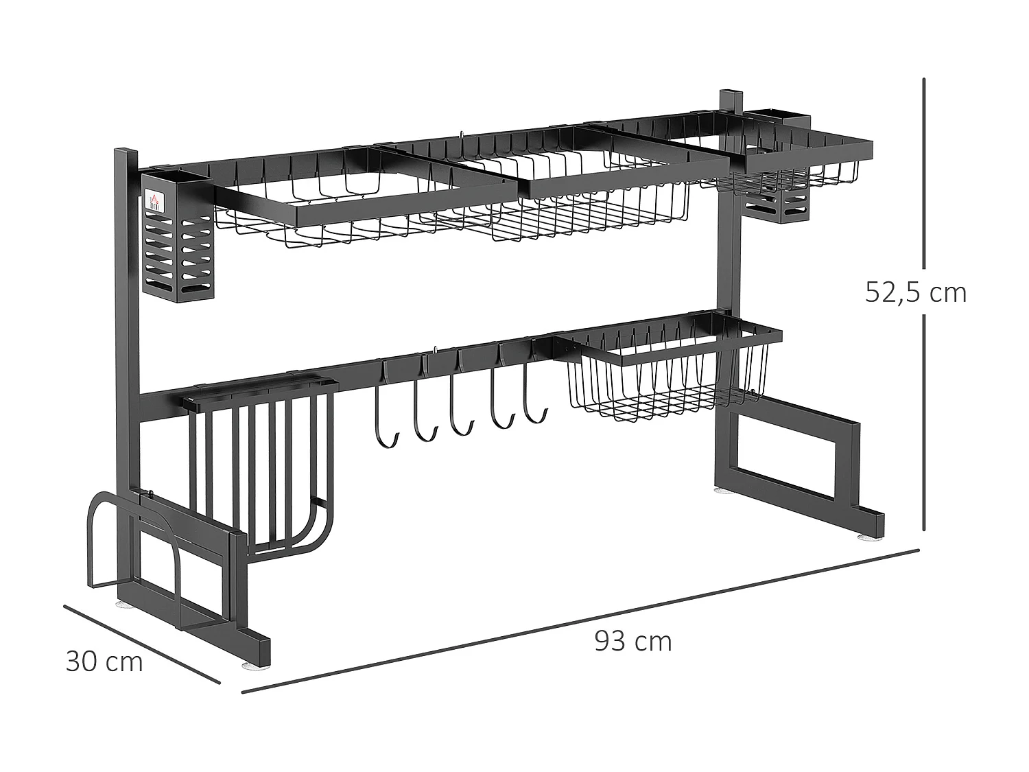 Égouttoir à vaiselle - organiseur d'évier - 8 espaces de séchage - pieds ventouses - acier inox. noir
