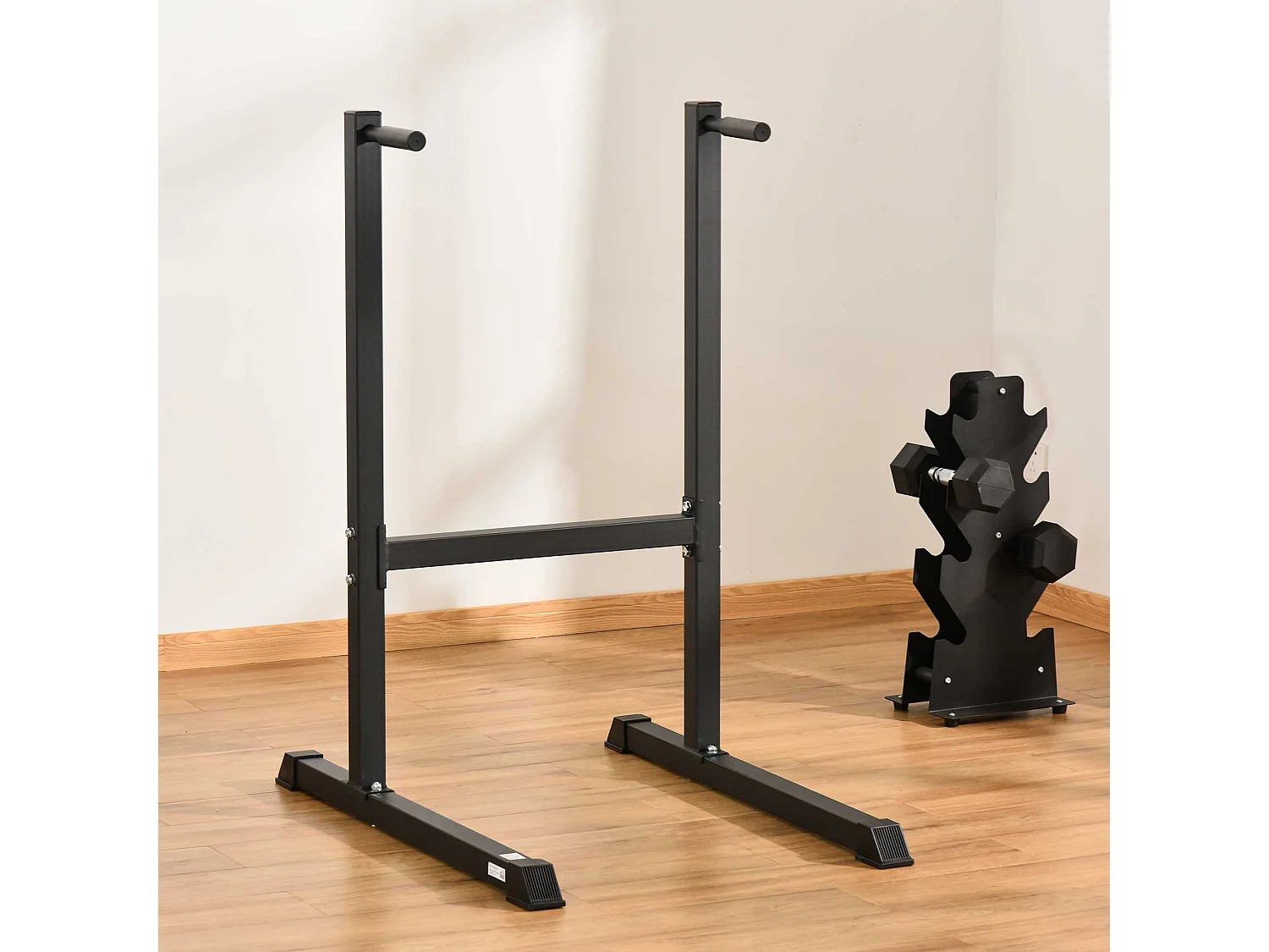 Station à dips musculation fitness poignées ergonomiques et pieds antidérapants acier 104 x 70,5 x 122 cm noir