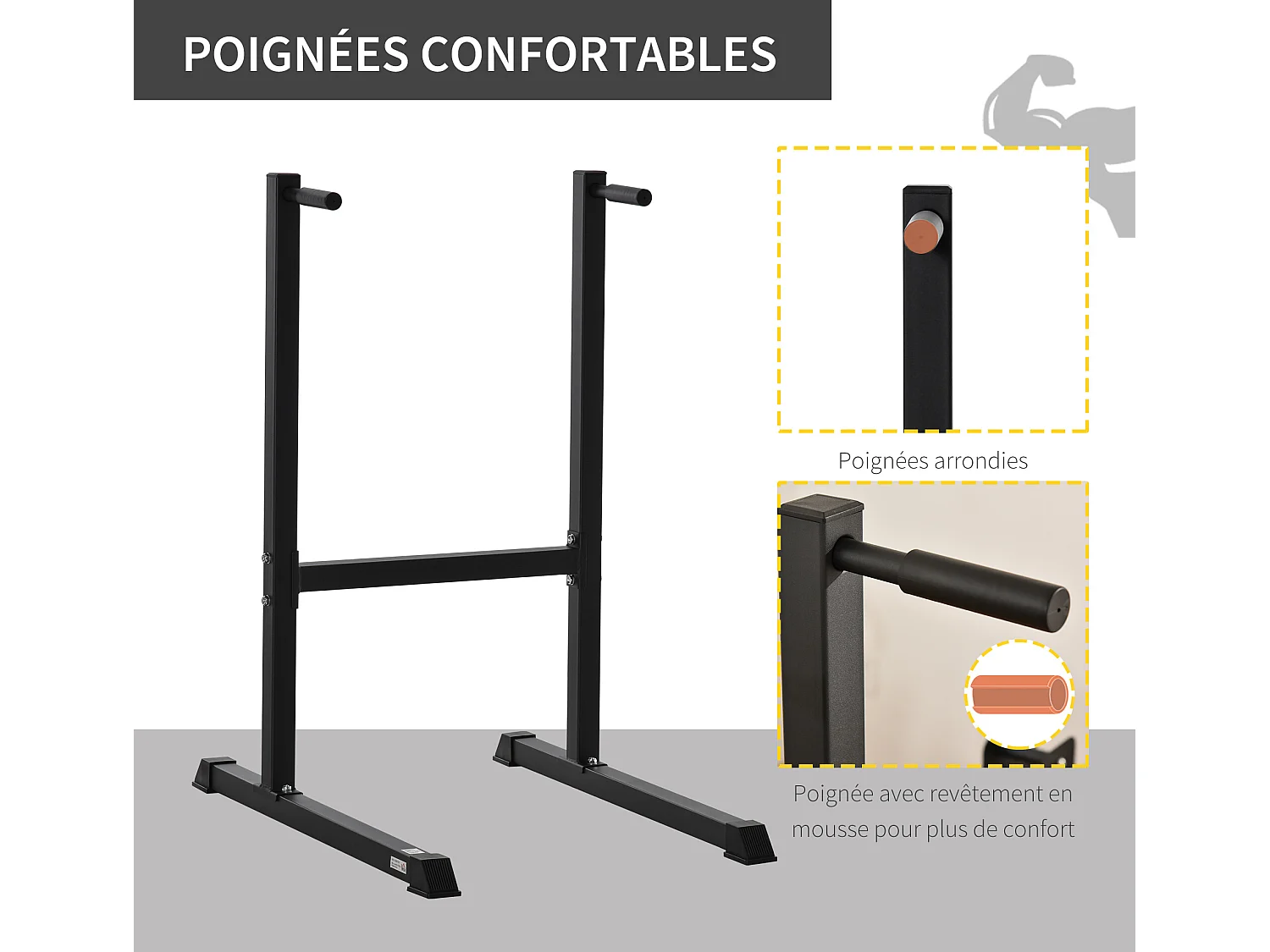 Station à dips musculation fitness poignées ergonomiques et pieds antidérapants acier 104 x 70,5 x 122 cm noir