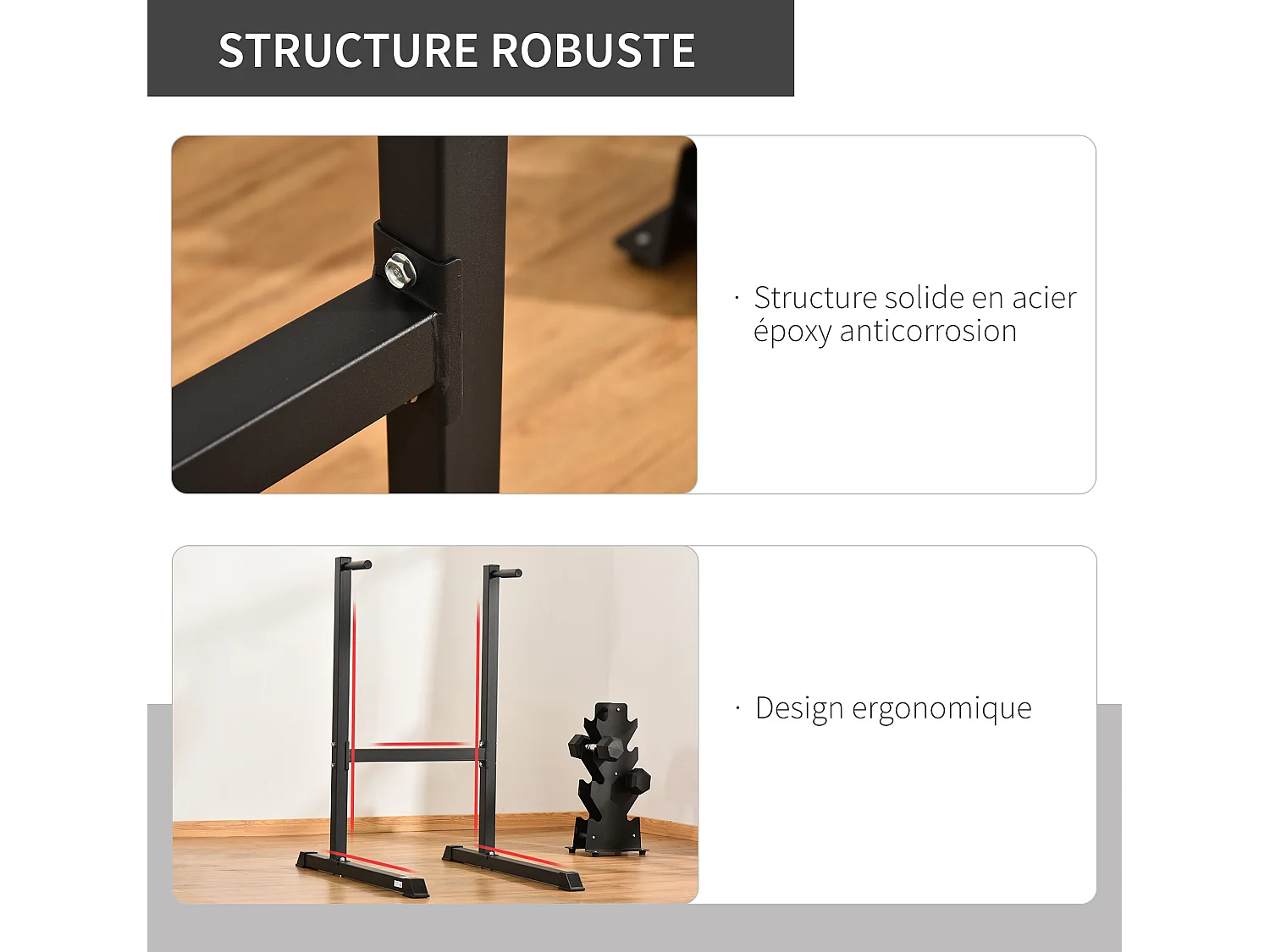Station à dips musculation fitness poignées ergonomiques et pieds antidérapants acier 104 x 70,5 x 122 cm noir