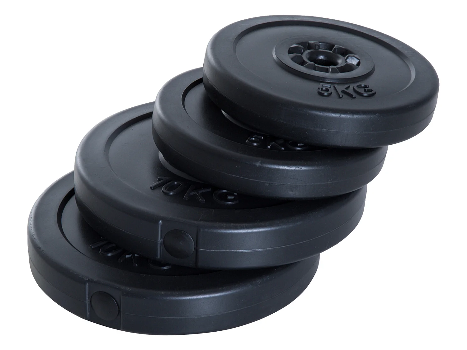 Disques de poids - lot de 4 disques d'haltère - ensemble de poids 5 Kg et 10 Kg - poids total 30 Kg - entraînement musculaire & haltérophilie - HDPE noir