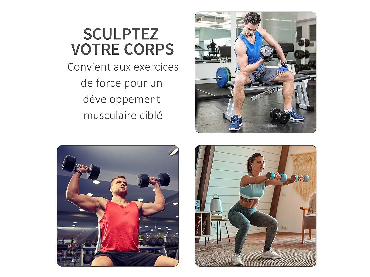 Disques de poids - lot de 4 disques d'haltère - ensemble de poids 5 Kg et 10 Kg - poids total 30 Kg - entraînement musculaire & haltérophilie - HDPE noir