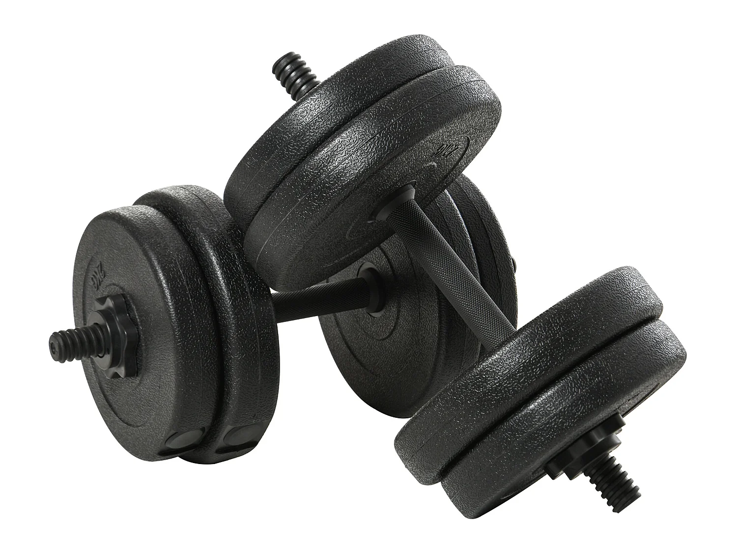 Ensemble d'haltères courtes total 20 Kg - barres incluses - entraînement musculaire & haltérophilie - acier HDPE noir