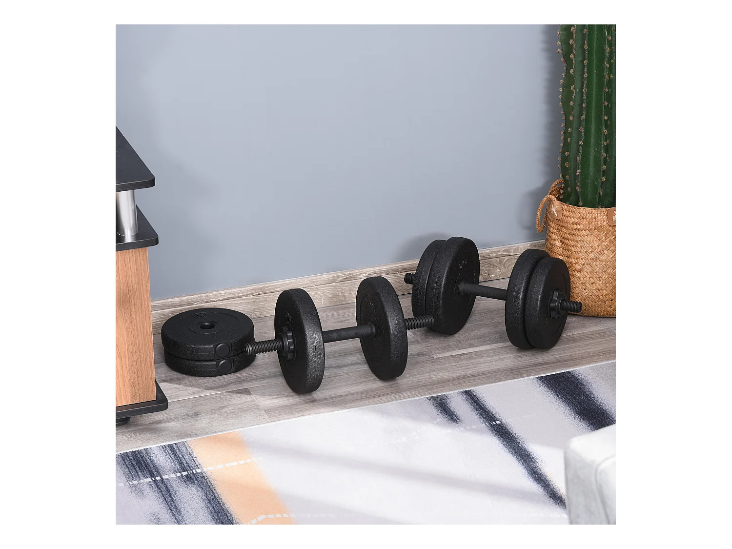 Ensemble d'haltères courtes total 20 Kg - barres incluses - entraînement musculaire & haltérophilie - acier HDPE noir