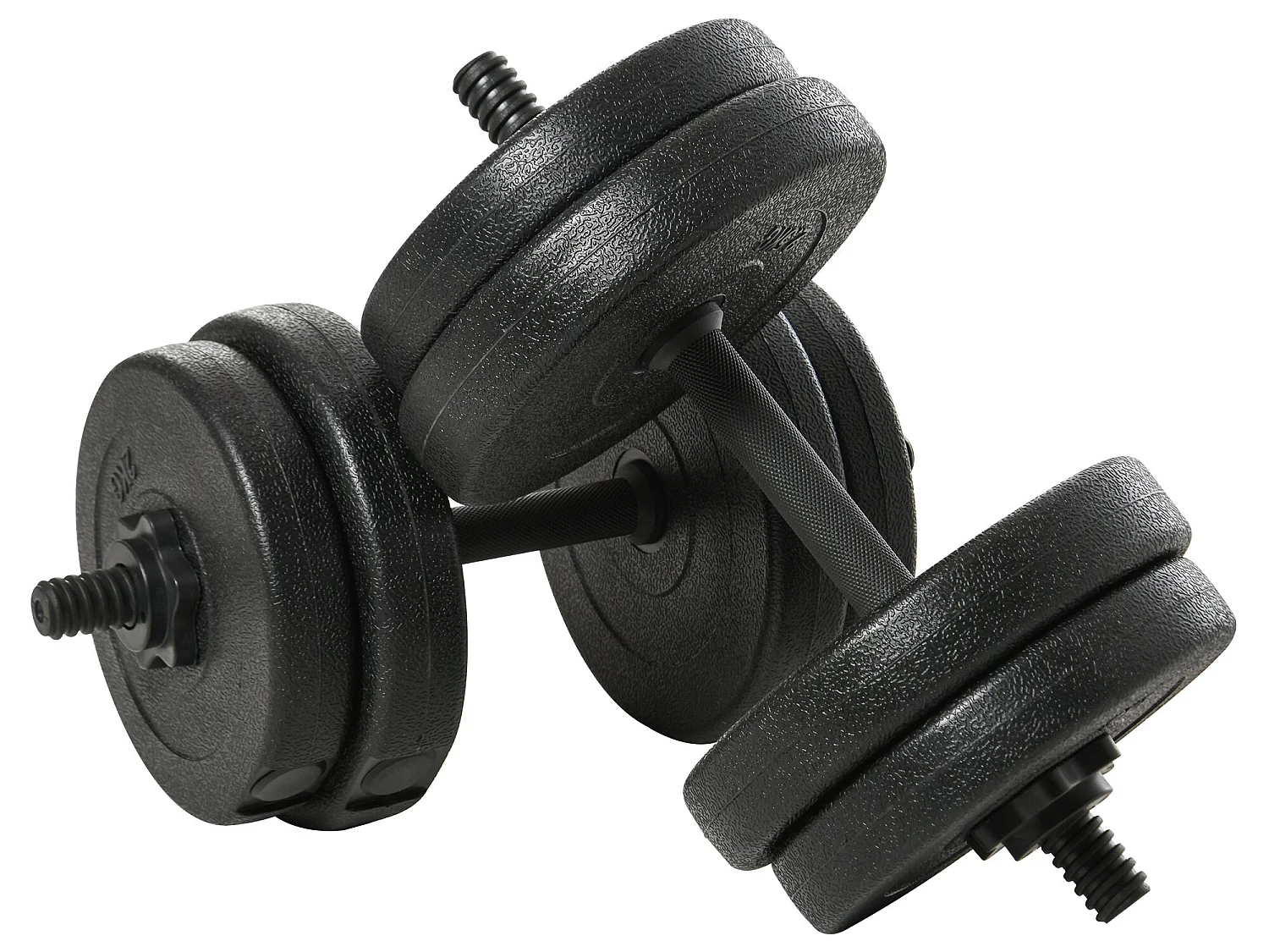 Ensemble d'haltères courtes total 20 Kg - barres incluses - entraînement musculaire & haltérophilie - acier HDPE noir