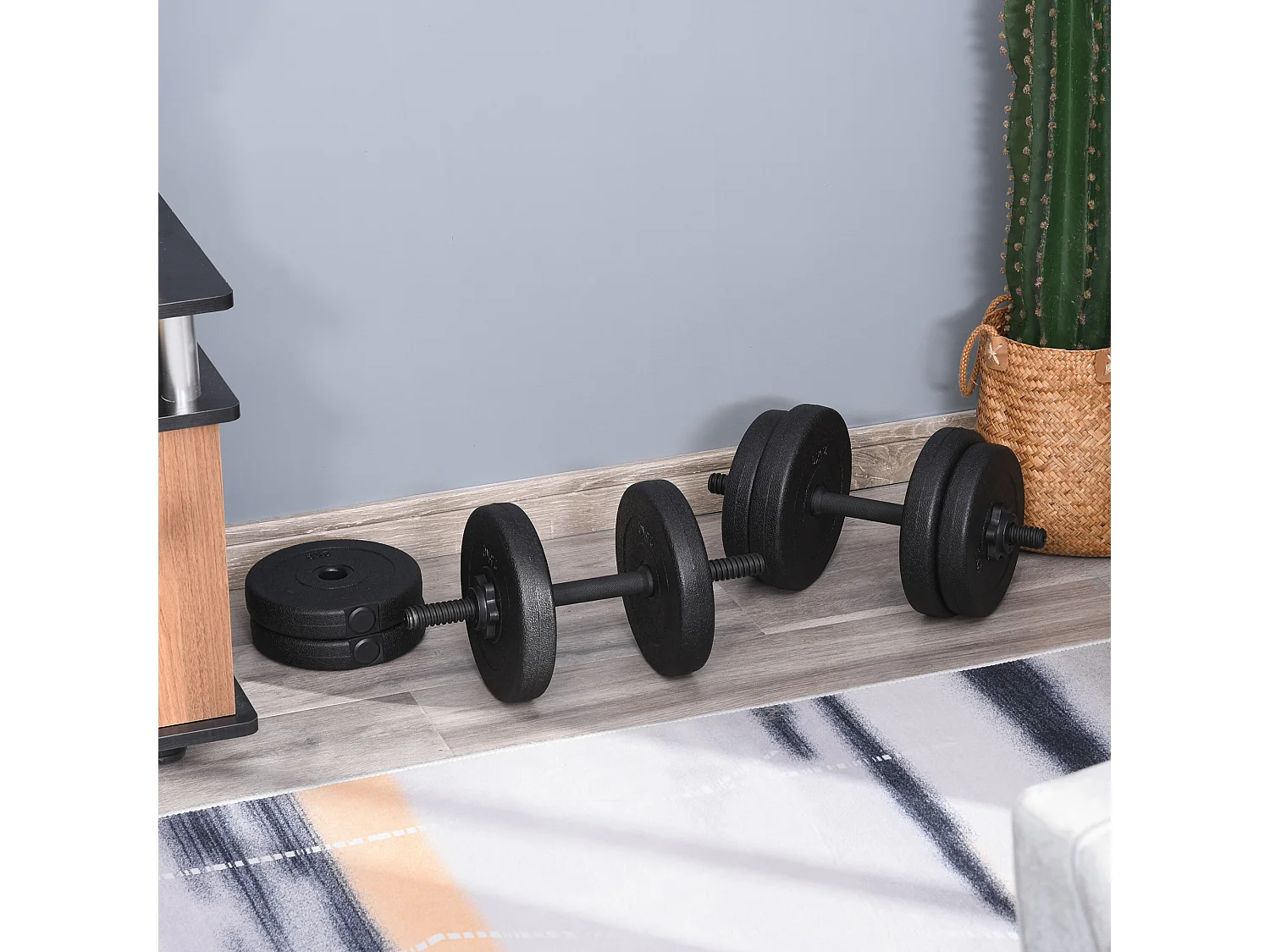 Ensemble d'haltères courtes total 20 Kg - barres incluses - entraînement musculaire & haltérophilie - acier HDPE noir