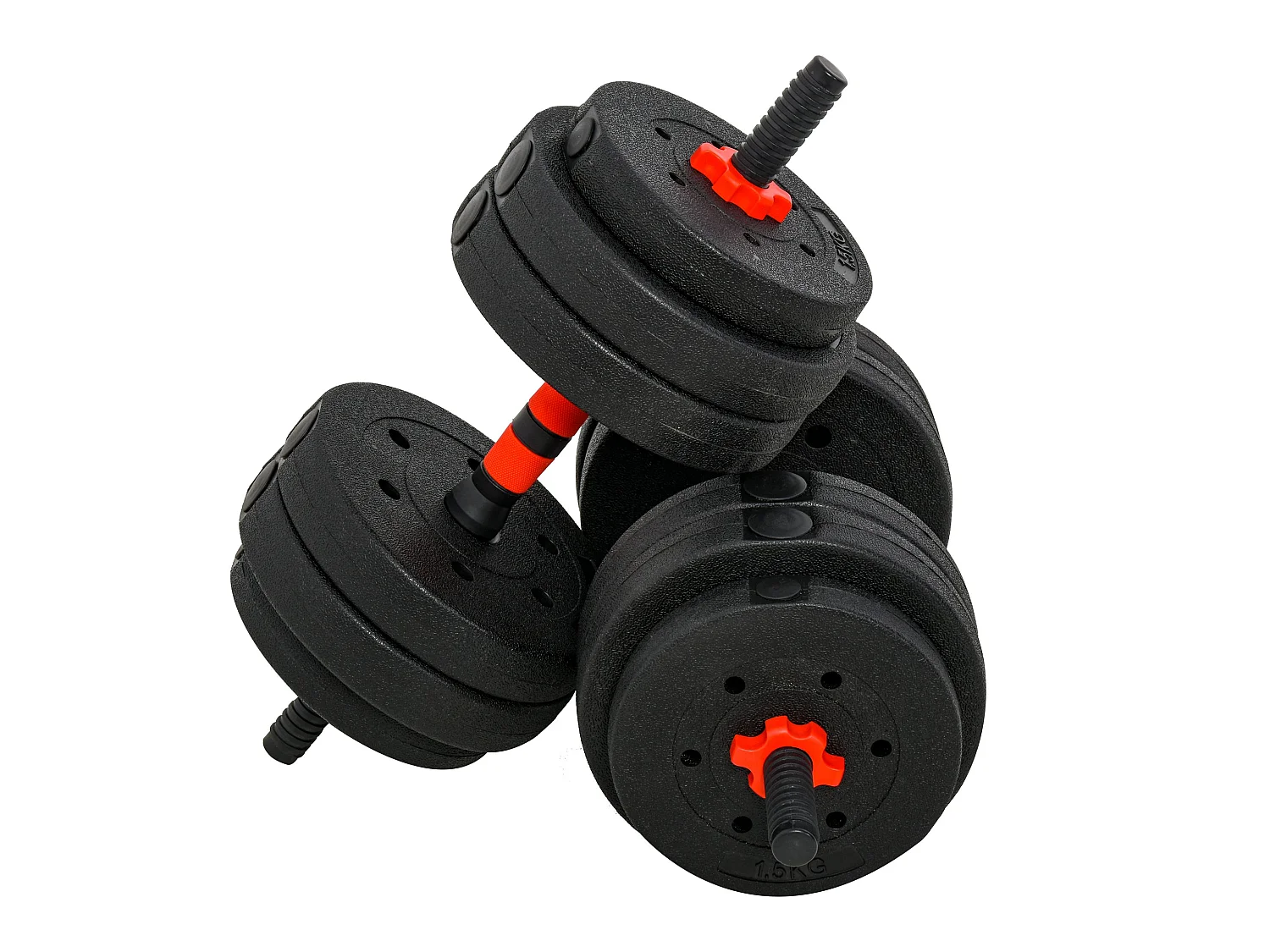 Ensemble d'haltères courtes total 25 Kg - barres incluses - entraînement musculaire & haltérophilie - acier HDPE noir rouge