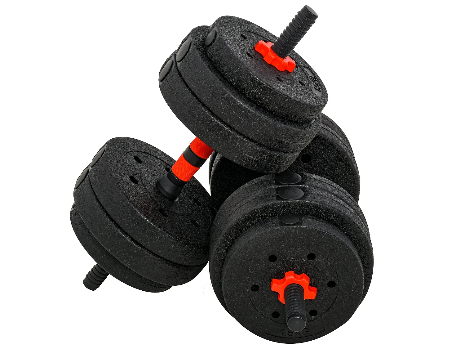 Ensemble d'haltères courtes total 25 Kg - barres incluses - entraînement musculaire & haltérophilie - acier HDPE noir rouge