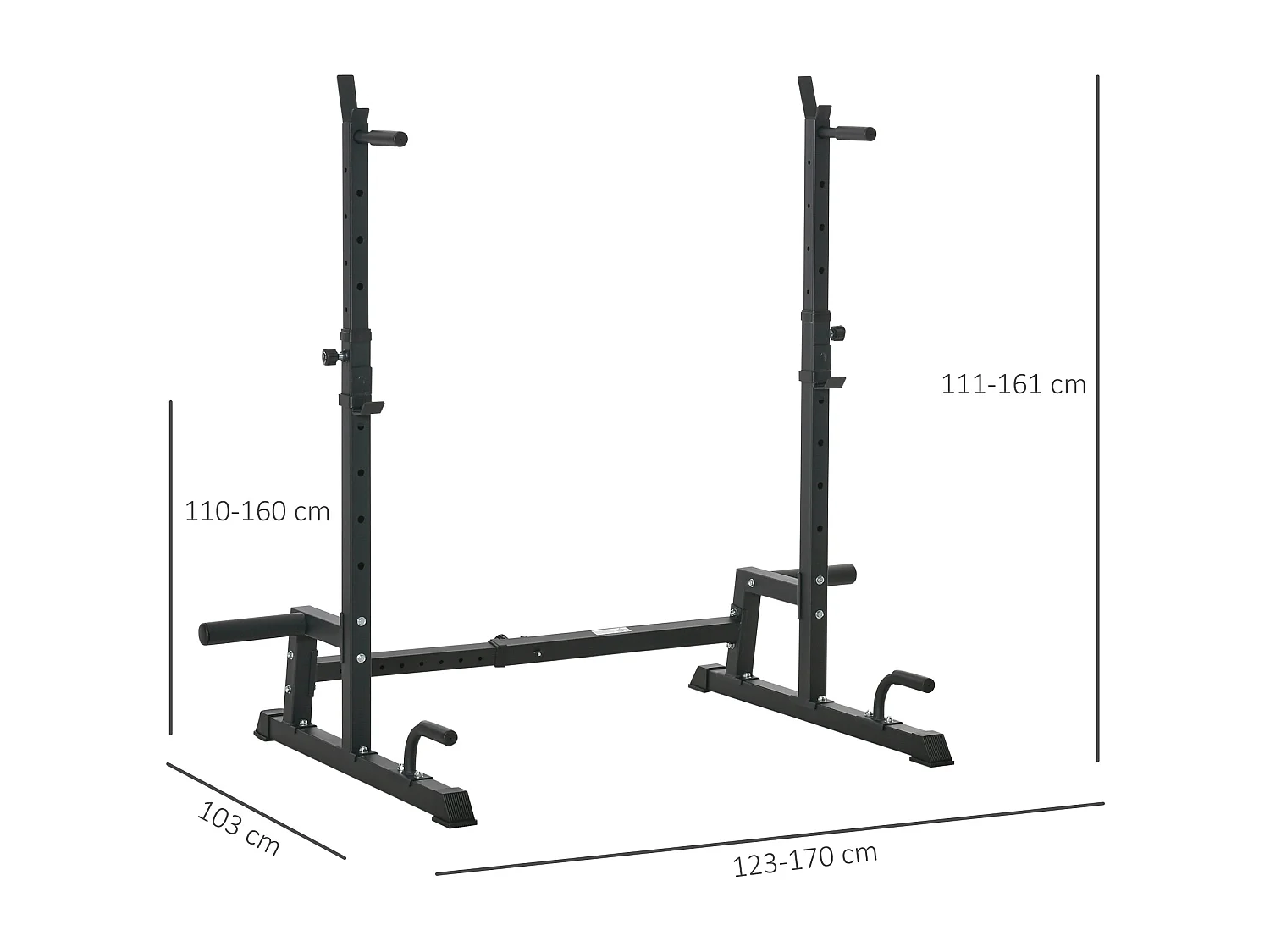 Gravity squat rack - support pour haltères longs - hauteur et longueur réglable - charge max. 150 Kg - acier renforcé noir