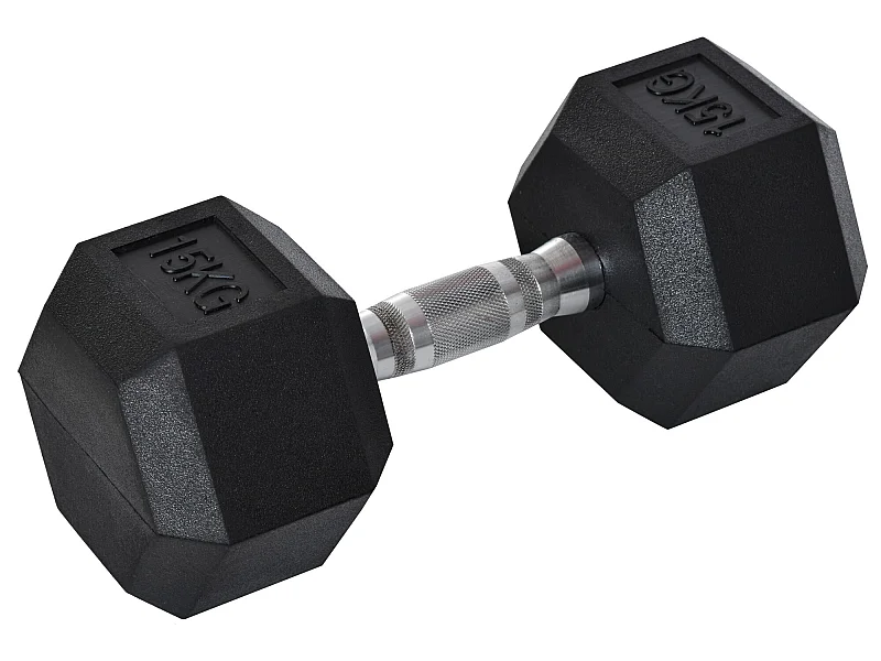 Haltère courte poids 15 Kg - entraînement musculaire & haltérophilie - acier caoutchouc noir