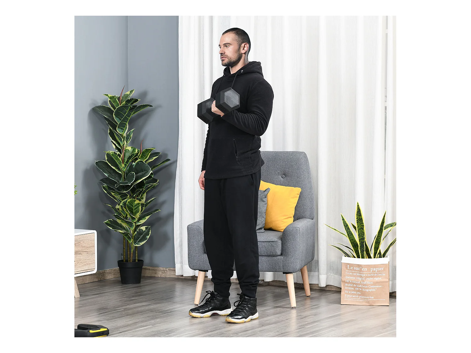 Haltère courte poids 15 Kg - entraînement musculaire & haltérophilie - acier caoutchouc noir