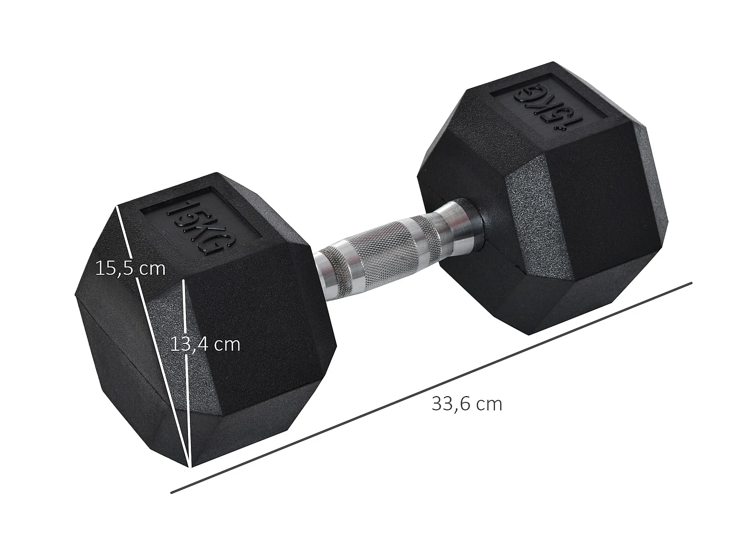 Haltère courte poids 15 Kg - entraînement musculaire & haltérophilie - acier caoutchouc noir