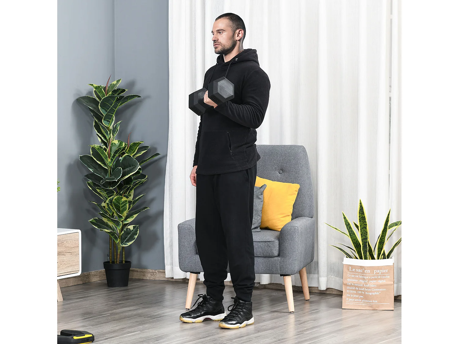 Haltère courte poids 15 Kg - entraînement musculaire & haltérophilie - acier caoutchouc noir