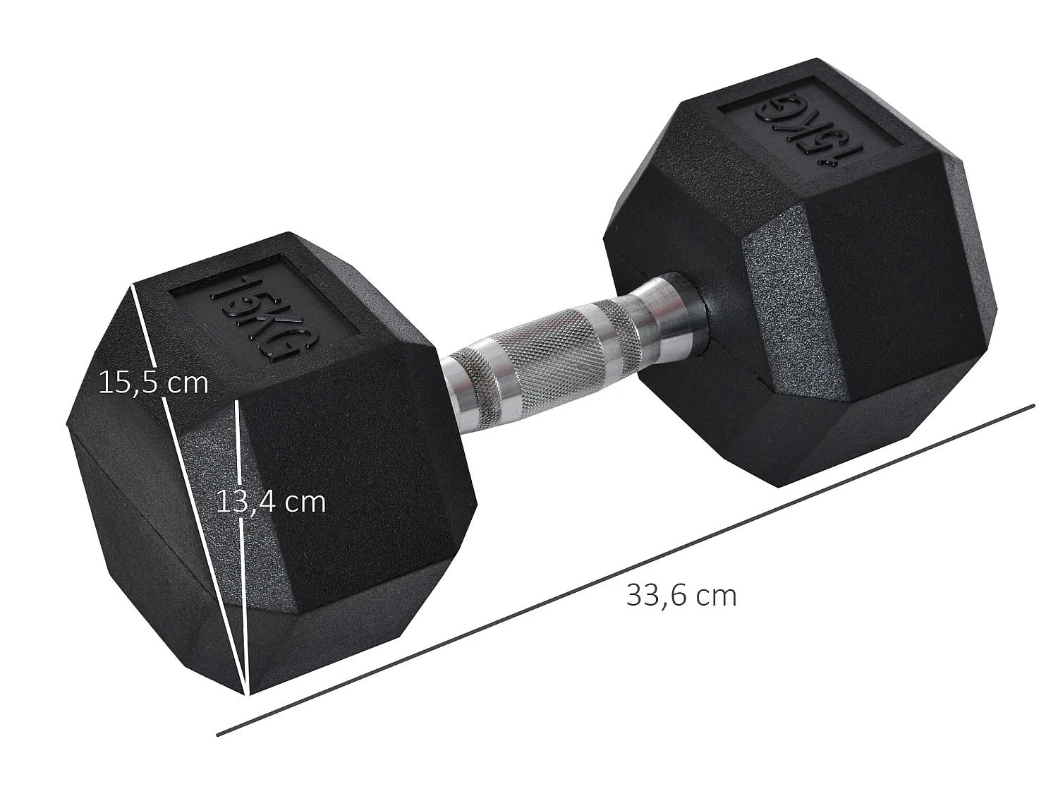 Haltère courte poids 15 Kg - entraînement musculaire & haltérophilie - acier caoutchouc noir