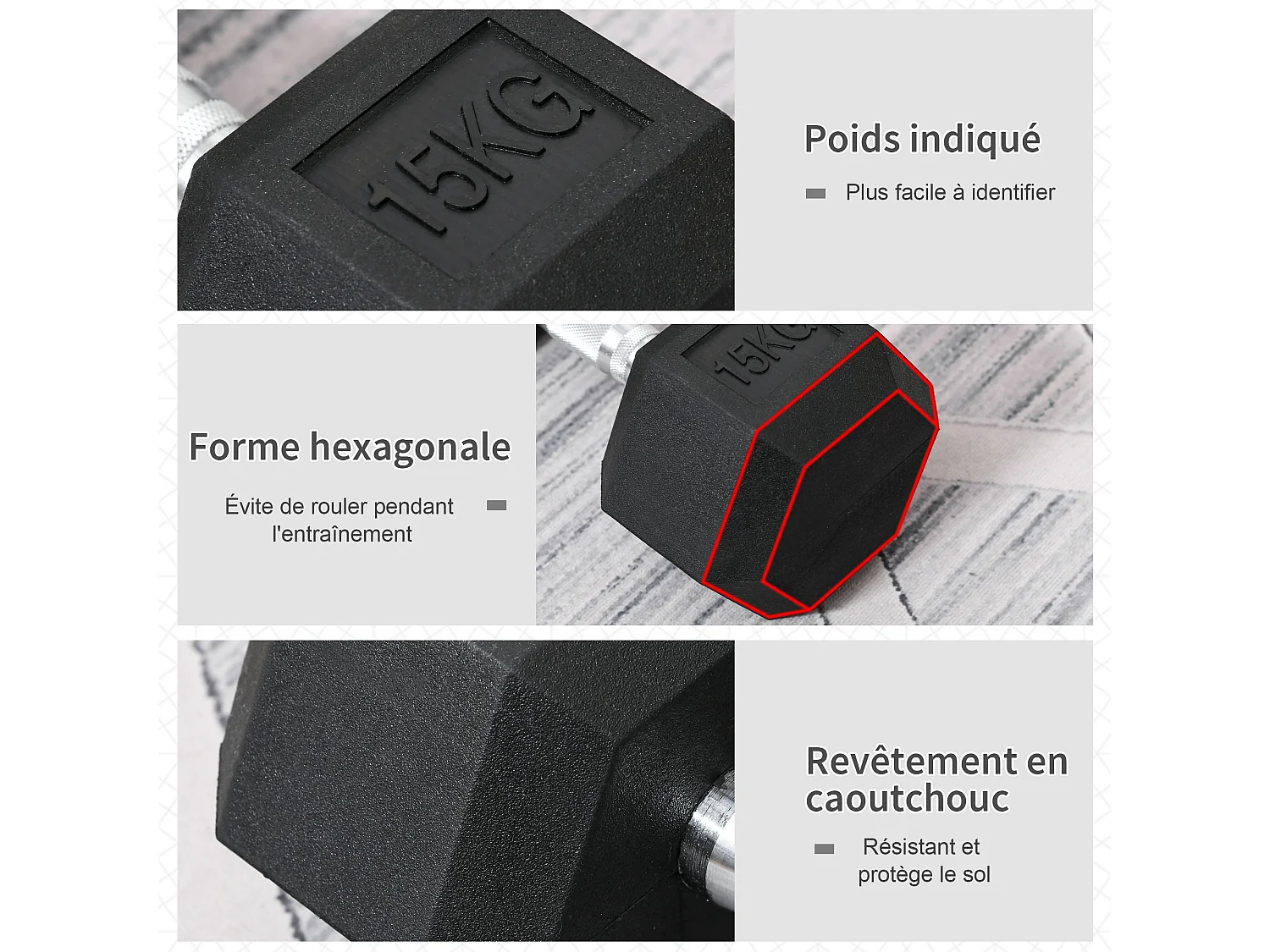 Haltère courte poids 15 Kg - entraînement musculaire & haltérophilie - acier caoutchouc noir