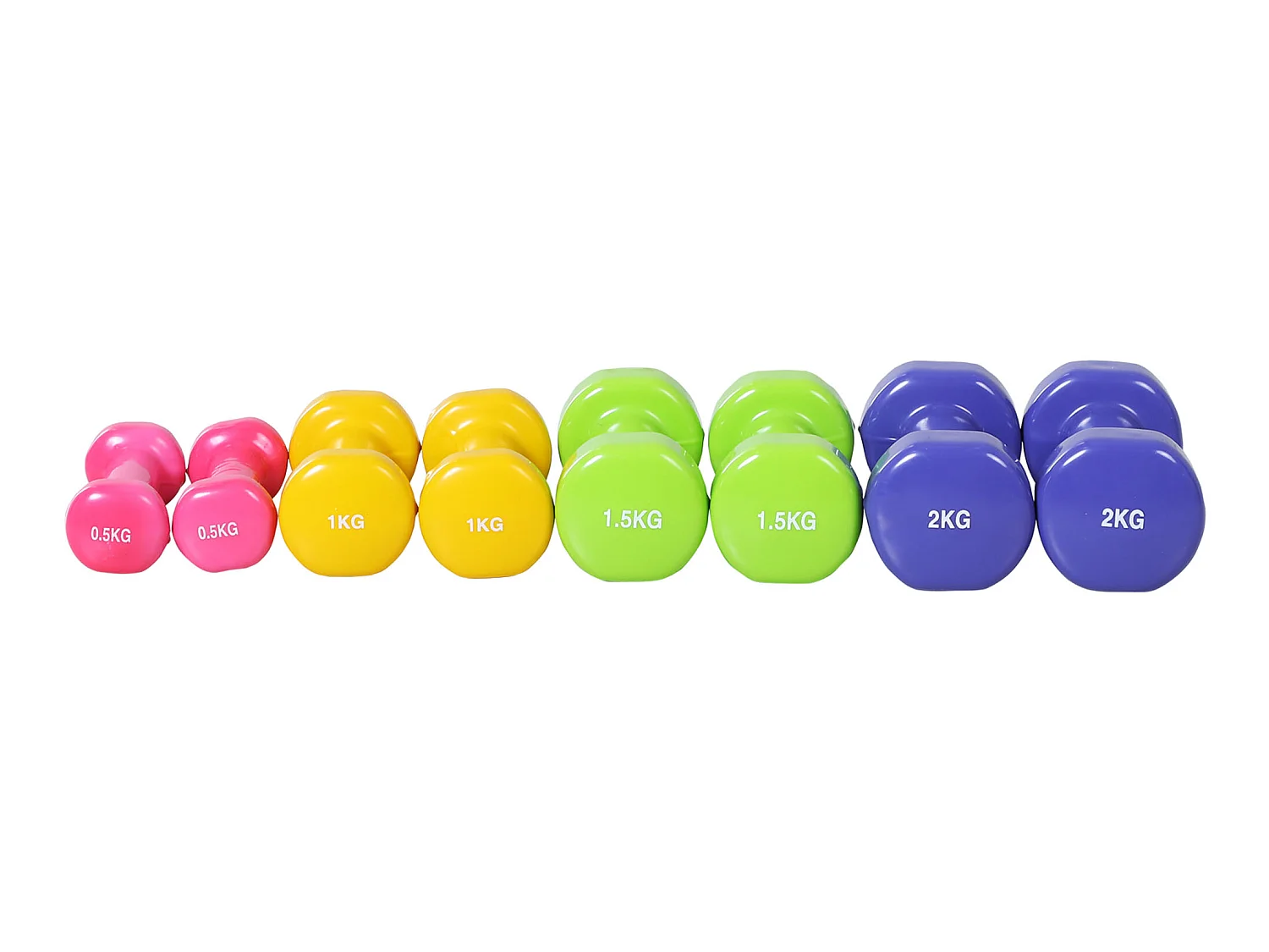 Ensemble d'haltères courtes total 10 Kg - paires de 0,5/1/1,5/2 Kg avec malette - entraînement musculaire & haltérophilie - métal PU multicolore