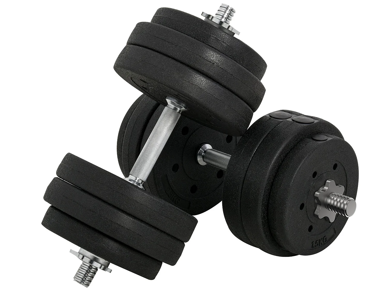 Ensemble d'haltères courtes total 30 Kg - barres incluses - entraînement musculaire & haltérophilie - acier PU noir