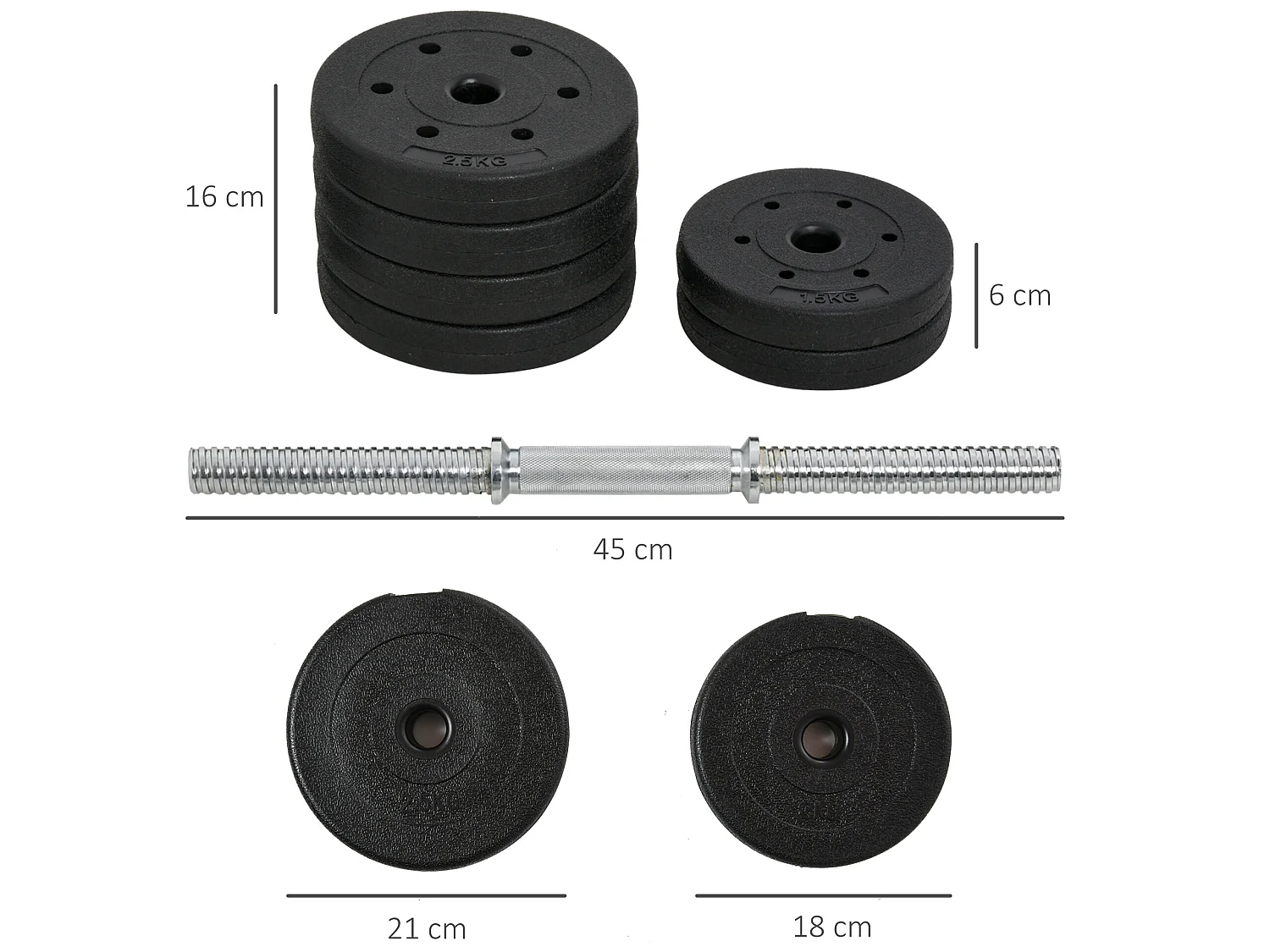 Ensemble d'haltères courtes total 30 Kg - barres incluses - entraînement musculaire & haltérophilie - acier PU noir