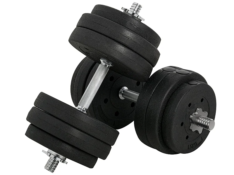 Ensemble d'haltères courtes total 30 Kg - barres incluses - entraînement musculaire & haltérophilie - acier PU noir