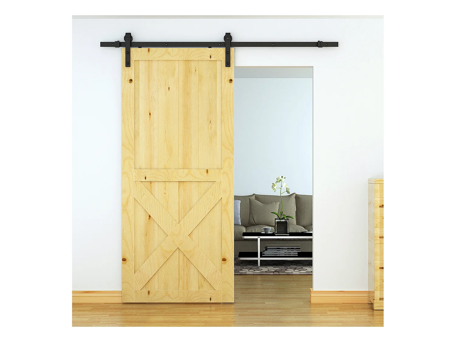 HOMCOM Kit de porte coulissante système galandage pour porte d'une épaisseur de 35-45 mm et largeur max. 1 m charge max. 100 Kg acier brun foncé