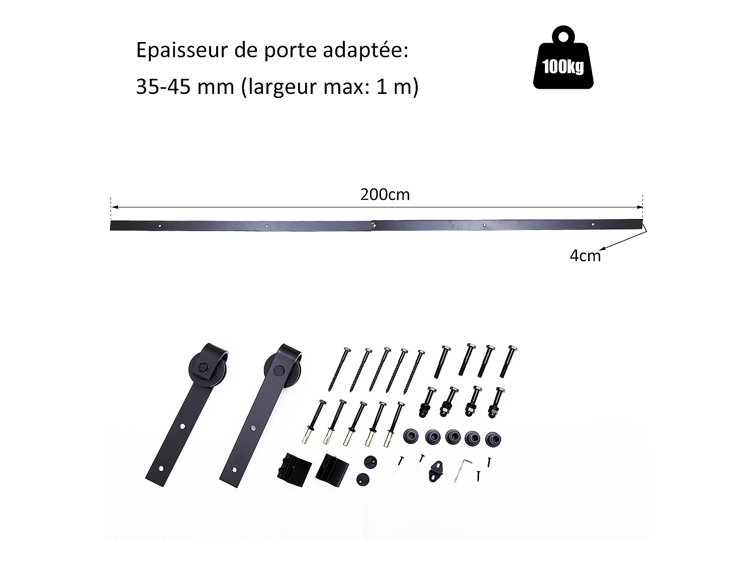 HOMCOM Kit de porte coulissante système galandage pour porte d'une épaisseur de 35-45 mm et largeur max. 1 m charge max. 100 Kg acier brun foncé