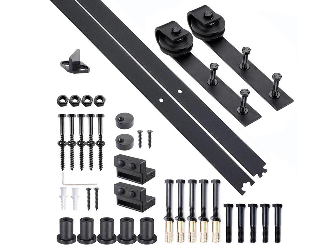 vente unique HOMCOM Kit de porte coulissante système galandage pour porte d'une épaisseur de 35-45 mm et largeur max. 1 m charge max. 100 Kg acier brun foncé