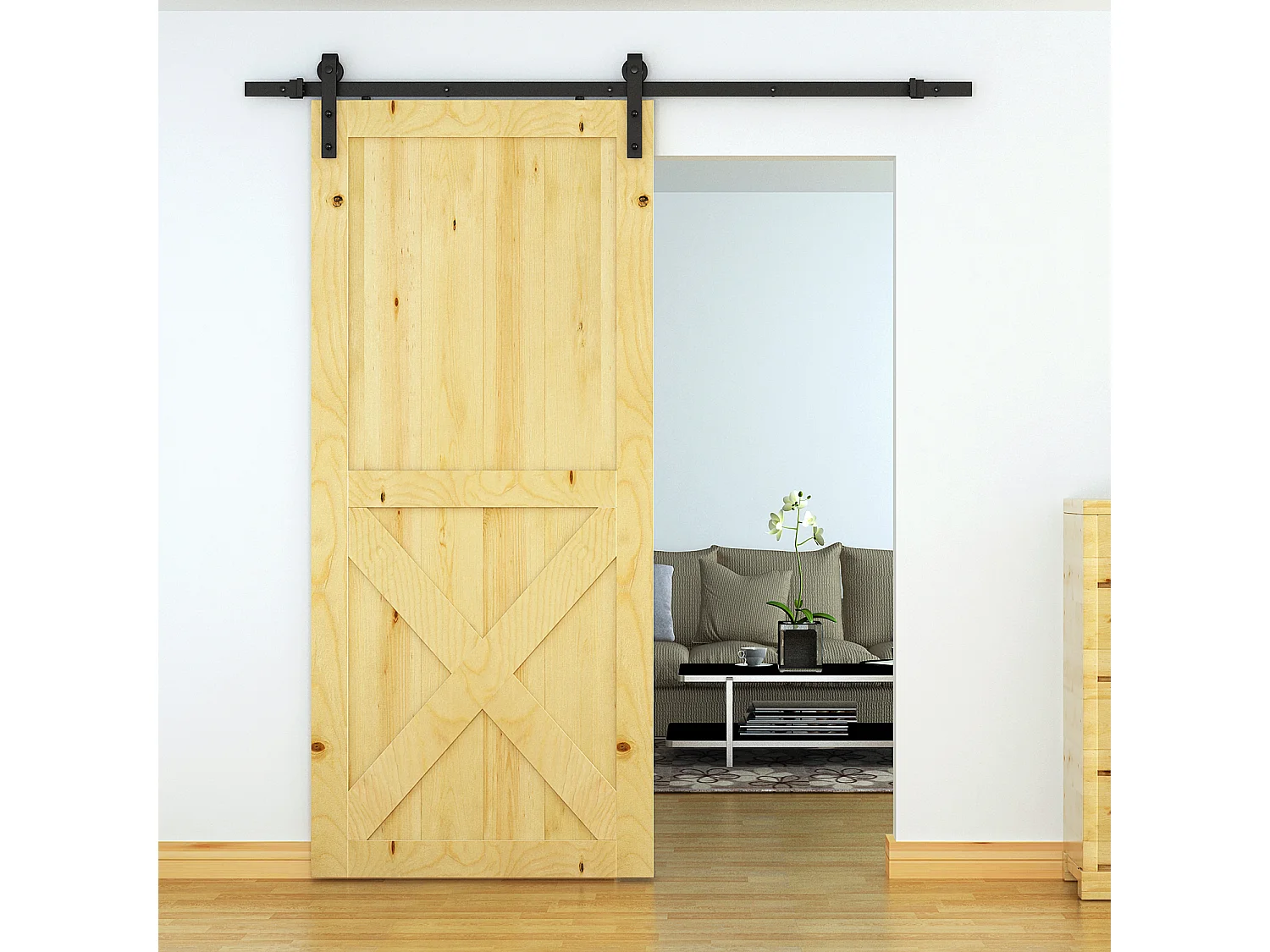 HOMCOM Kit de porte coulissante système galandage pour porte d'une épaisseur de 35-45 mm et largeur max. 1 m charge max. 100 Kg acier brun foncé