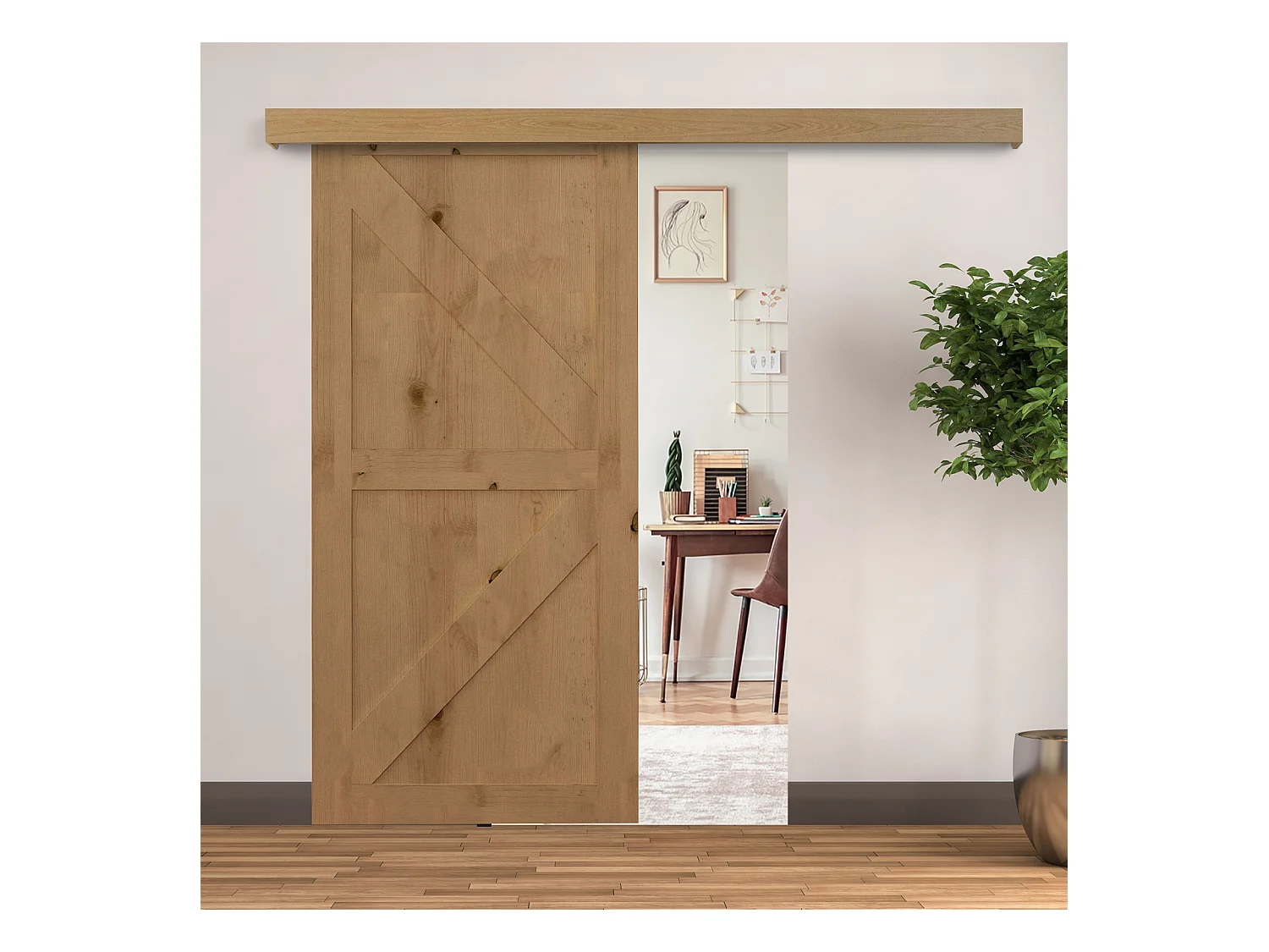 Kit de porte coulissante système galandage pour porte épaisseur 35-45 mm longueur rail 2 m charge max. 90 Kg aluminium coffrage MDF inclus